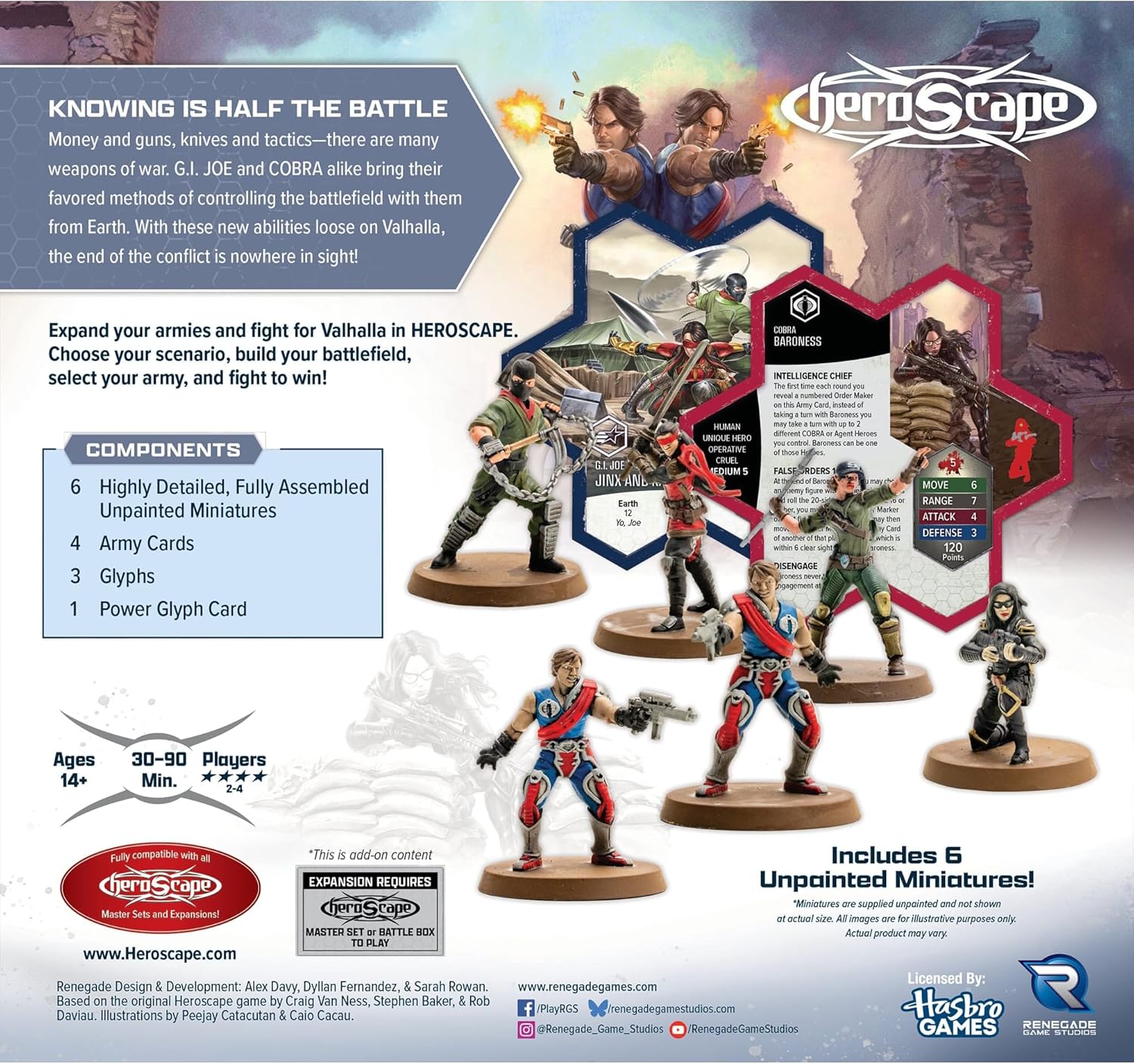 Renegade Game Studios GI Joe Heroscape Strike Forces Army Expansion - 4 Heroes, 2 Squads, Tactical Glyphs