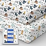 TotBasic Pack and Play Sheets Fitted, Ultra Soft Mini Crib Sheets Boy, Neutral Pack N Play Mattress Sheets Hypoallergenic and Soothing, Premium Jersey Playrad Sheets, Print Dino Animals, 2 Pack
