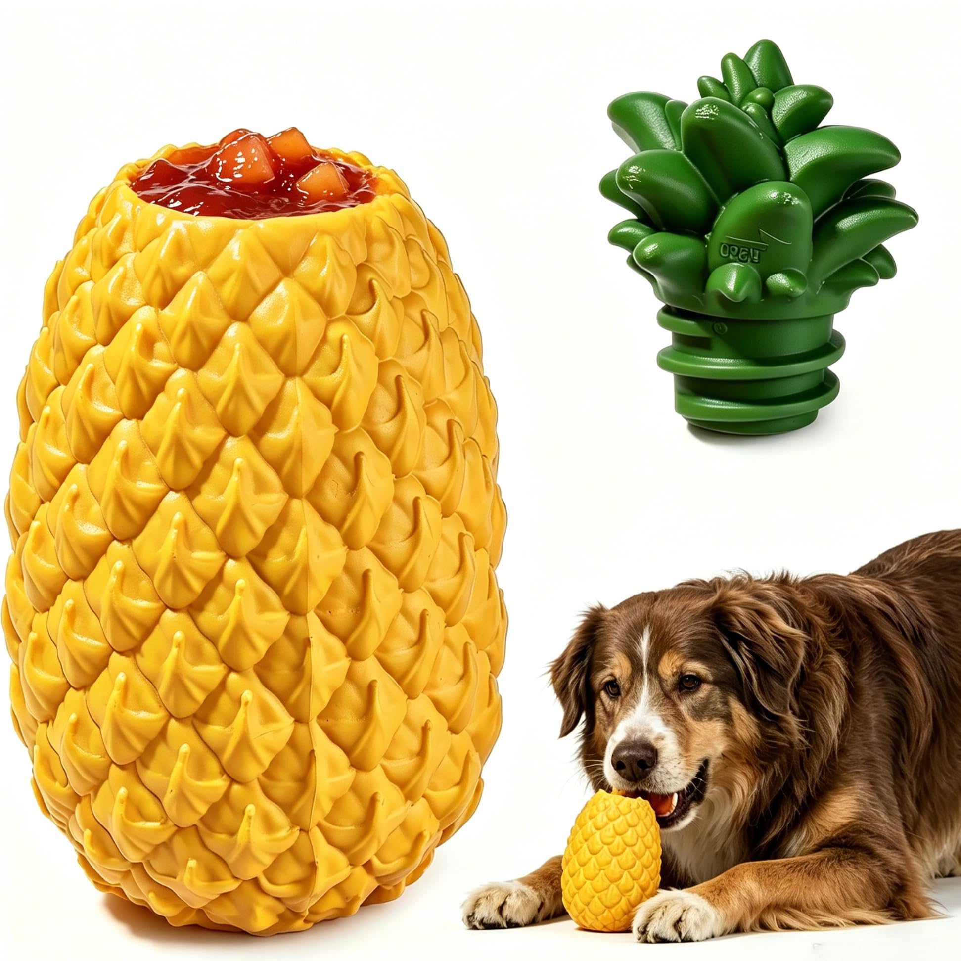 Jouet ananas congelable pour chien, distributeur de friandises pour | Refroidissement de 8 heures, indestructible, facile à nettoyer, interactif, puzzle durable, entraînement, mastication lourde