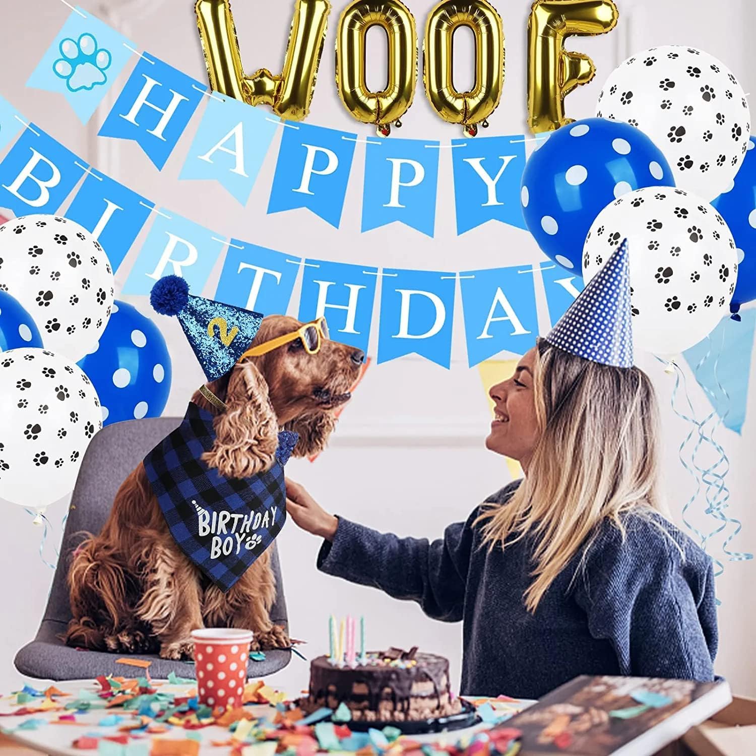 BANMODER Hunde-Geburtstags-Set – Bandana, Hut Mit Zahlen & Fliege Für Große & Kleine Hunde, Party-Deko