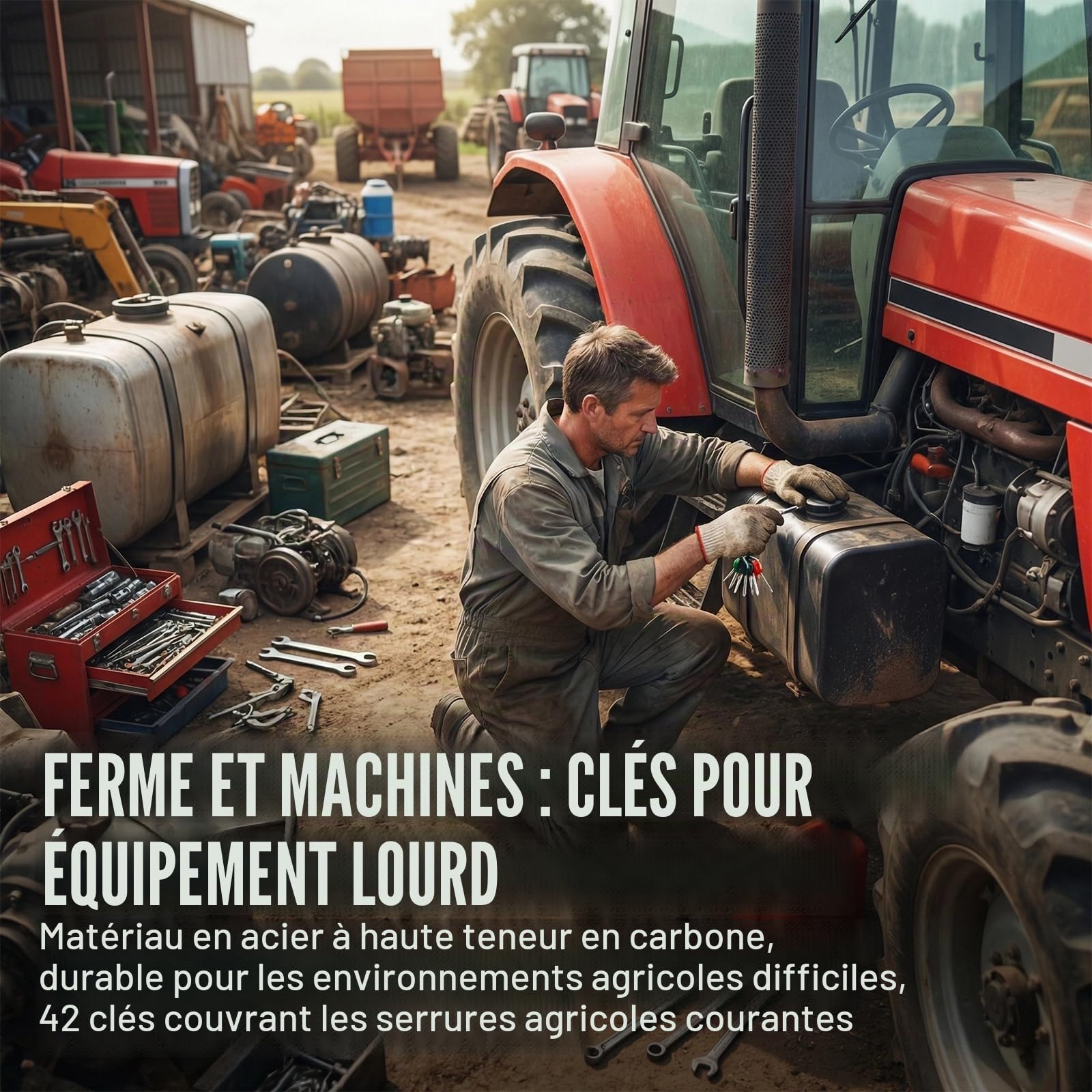 Set de 42 Clés pour Engins de Chantier, Clés d'Allumage pour Pelleteuses, Cat, Komatsu, Kubota, Hitachi, Takeuchi, Volvo, Bobcat, John Deere, Toyota, JLG, Genie
