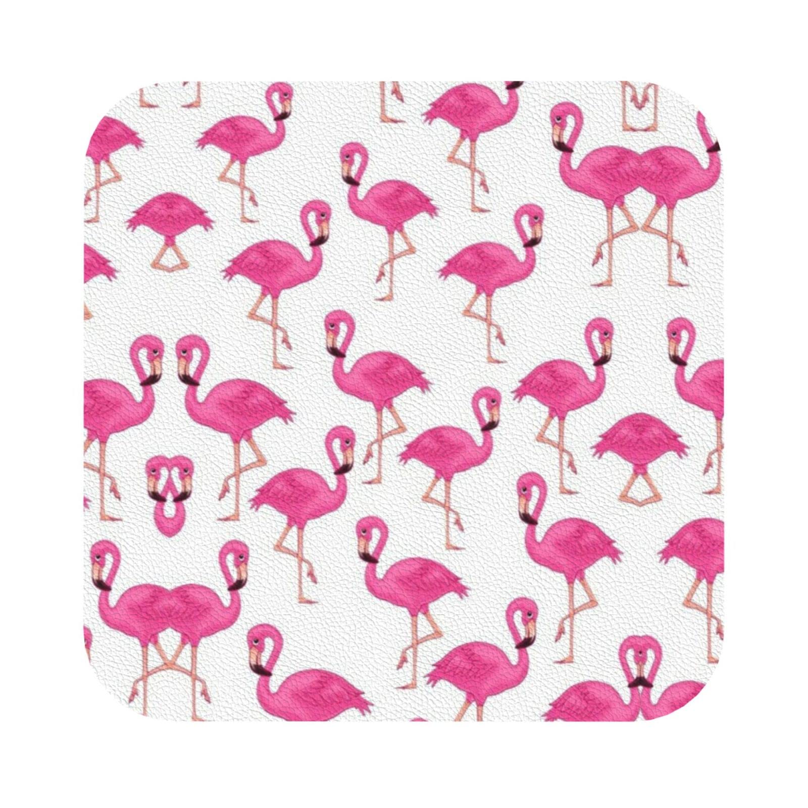 Kidinn Pink Drink Coasters Set Of 6 Flamingo Print Leather Coasters Set,Home Kitchen Use Housewarming Gifts