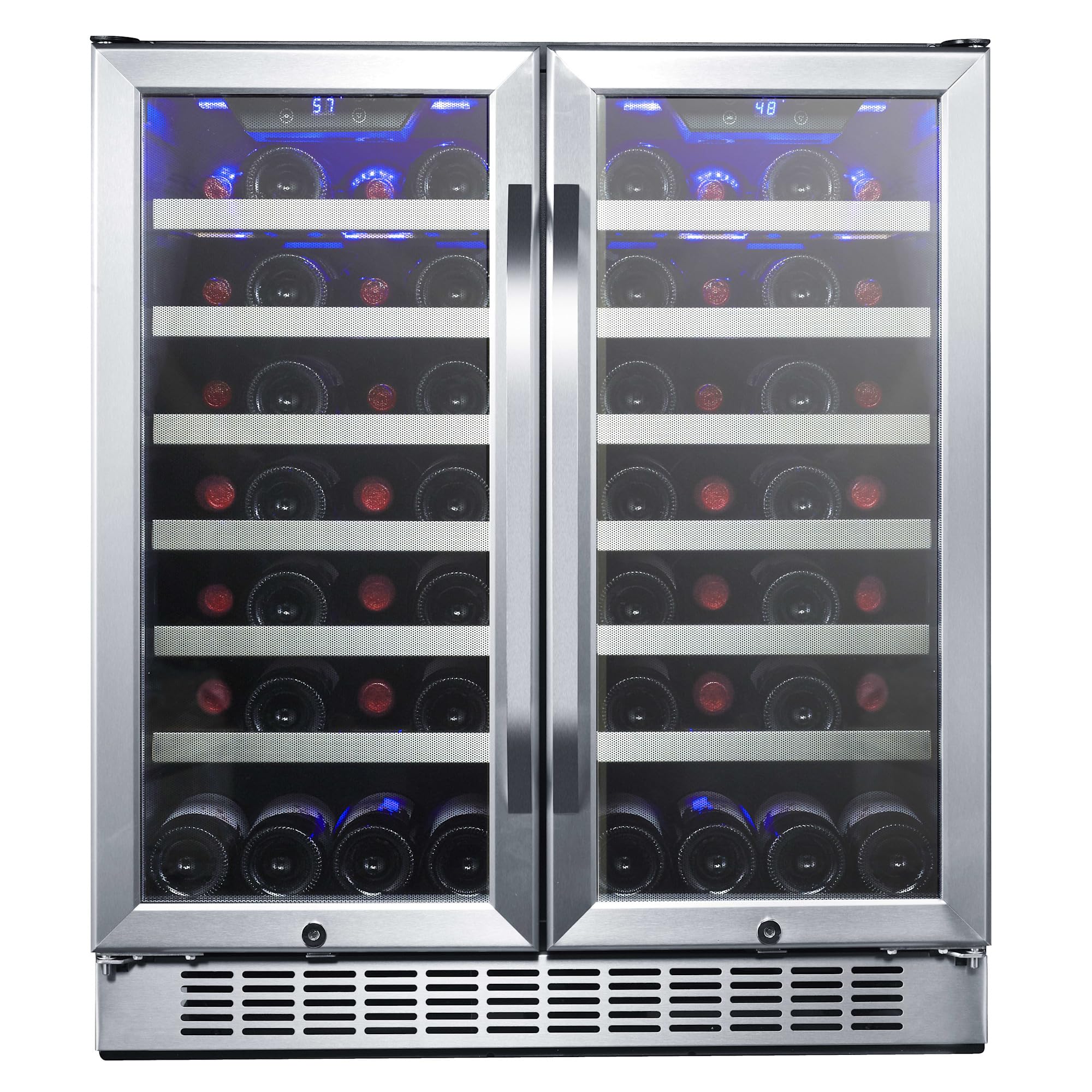 EdgeStar CWR5631FD 30-Inch 56 Bottle Built-In Dual Zone French Door Wine Cooler on Fridge.com