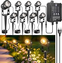 LightingWill Garden Spotlight LED Outdoor Waterproof with Ground Spike, Garden Lighting with Twilight Sensor & Timer, Set of 8, 3000 K Warm White, IP65 Garden Spotlights for Garden, Path, Patio