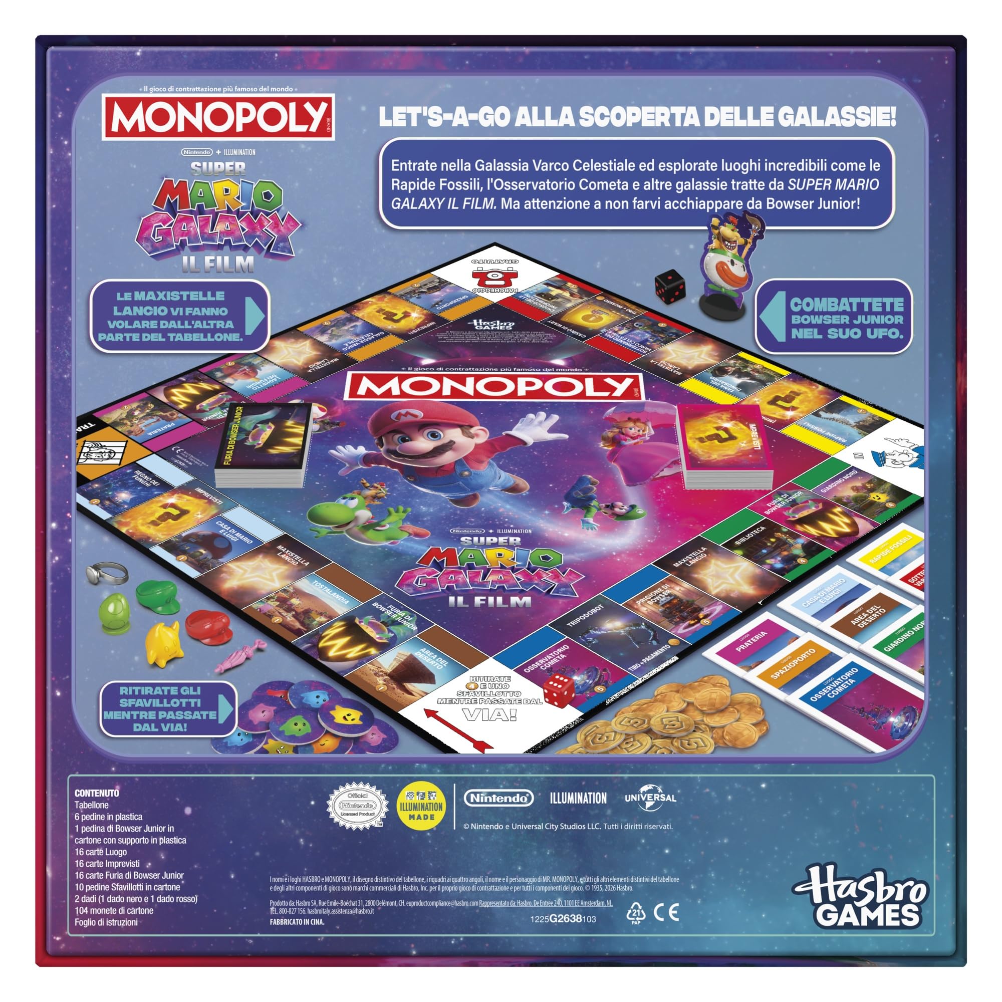 Monopoly: Super Mario Galaxy Der Film, Brettspiel, Spaß für die ganze Familie, geeignet für Kinder, Mädchen, Jugendliche und Erwachsene, von 2 bis 6 Spielern, ab 8 Jahren - italienische Version