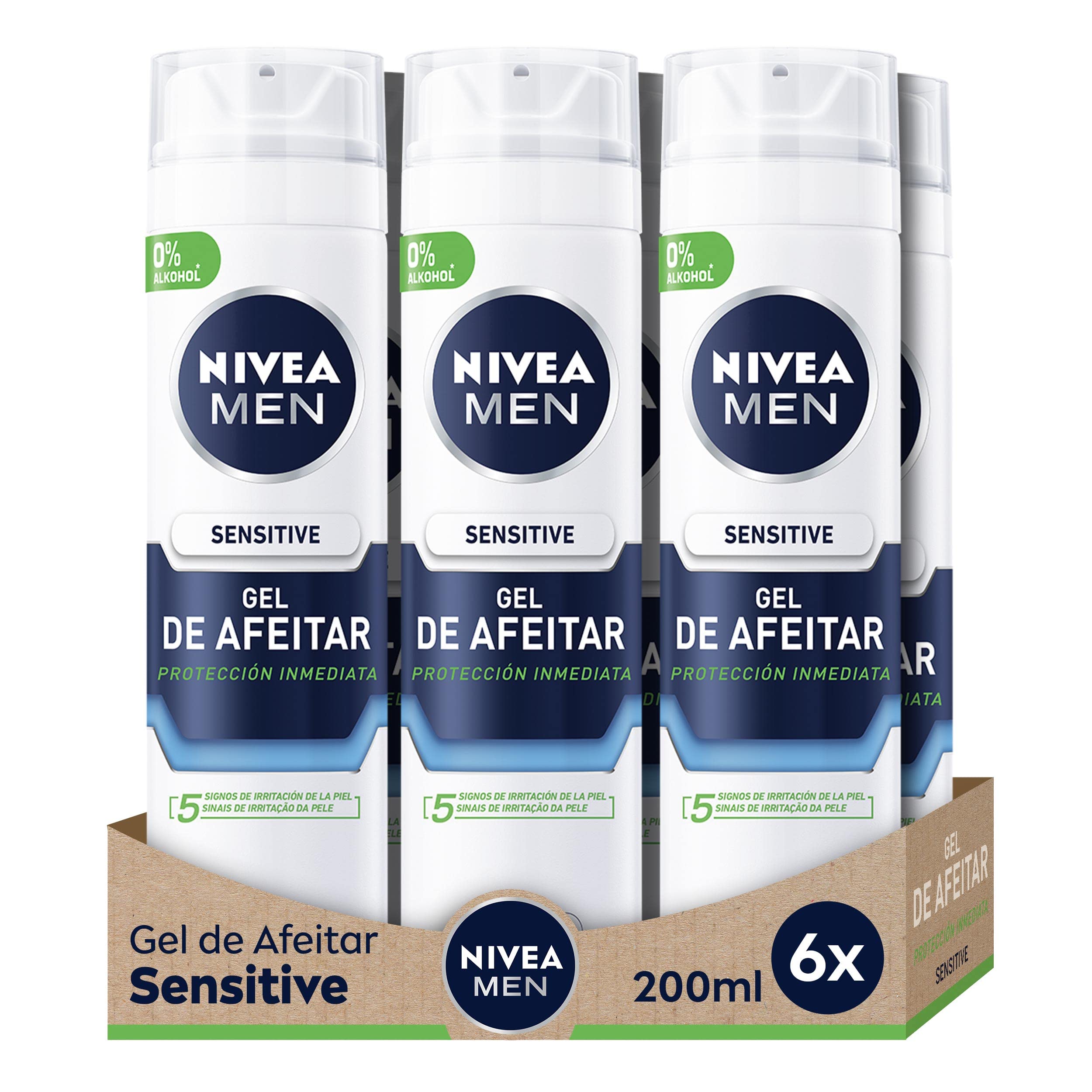 NIVEA MEN Sensitive Gel da barba (6 x 200 ml) per pelli sensibili, gel viso con tecnologia Ultra Glide per una rasatura senza irritazioni