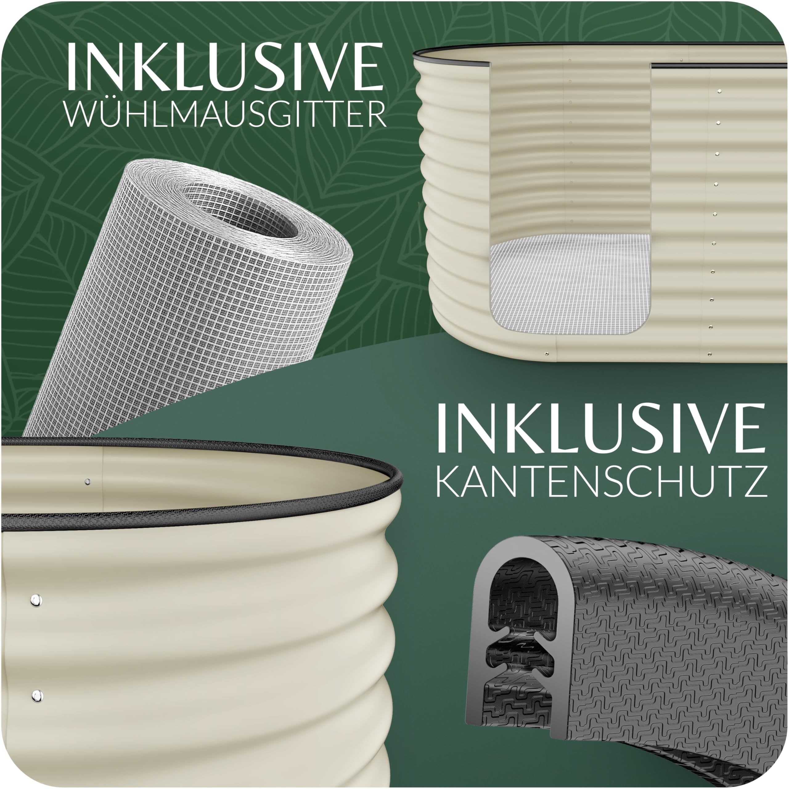 GRUNA Hochbeet Metall 200x80x75 (Creme Weiß) - Formstabil & 100% Rostfrei