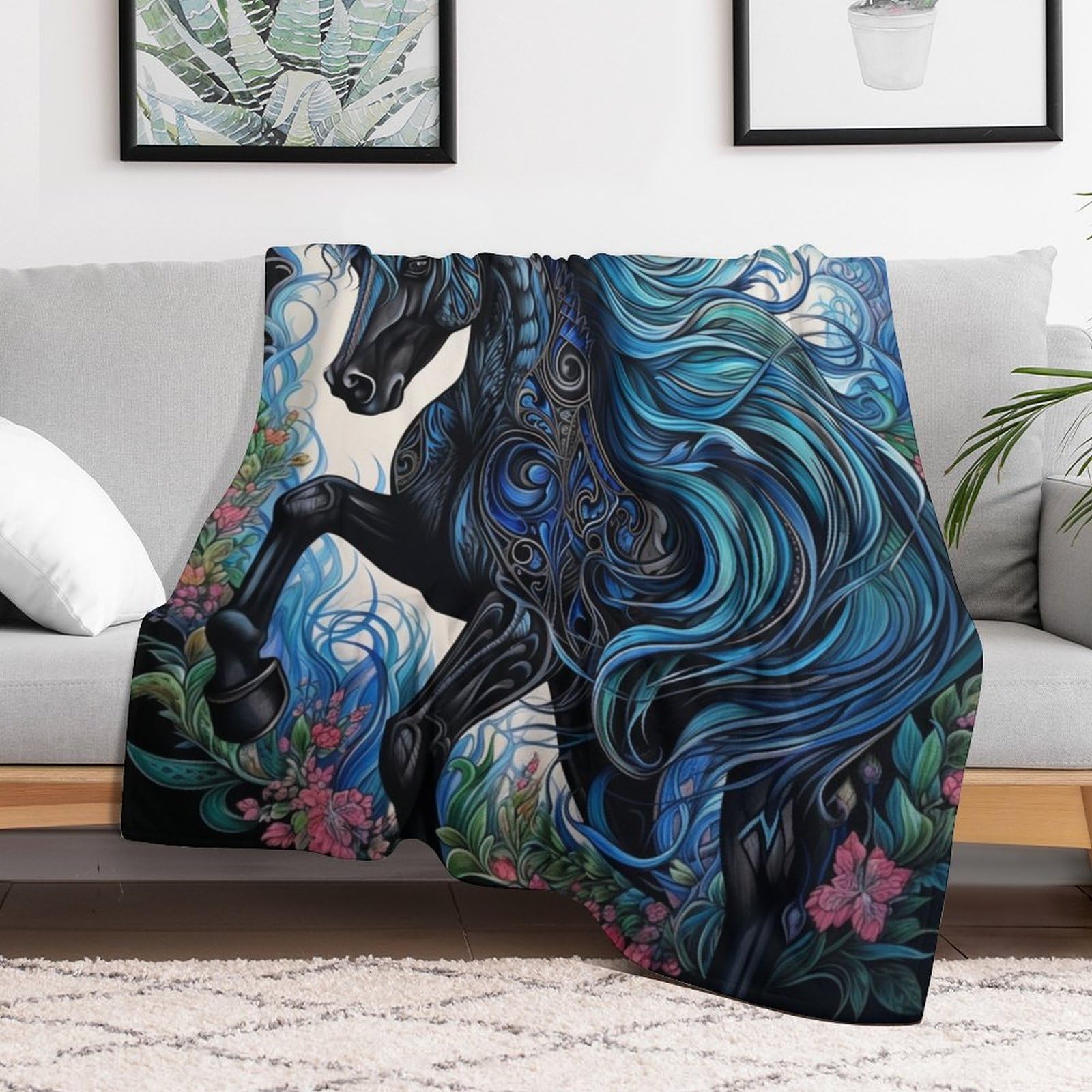 Pferd Dick Decke Weich Wärme Gemütlich Flannel-Fleece Sofadecke Deckeldecke 3D Bilder Wohndecke Für Bett/Sofa（180×200cm）