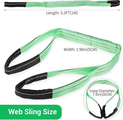 Miniatura 3 de Paquete de 6 correas de elevación verdes, correas de tela de poliéster, correas de elevación de 3.3 pies x 2 pulgadas, cesta recta de 4409 libras,