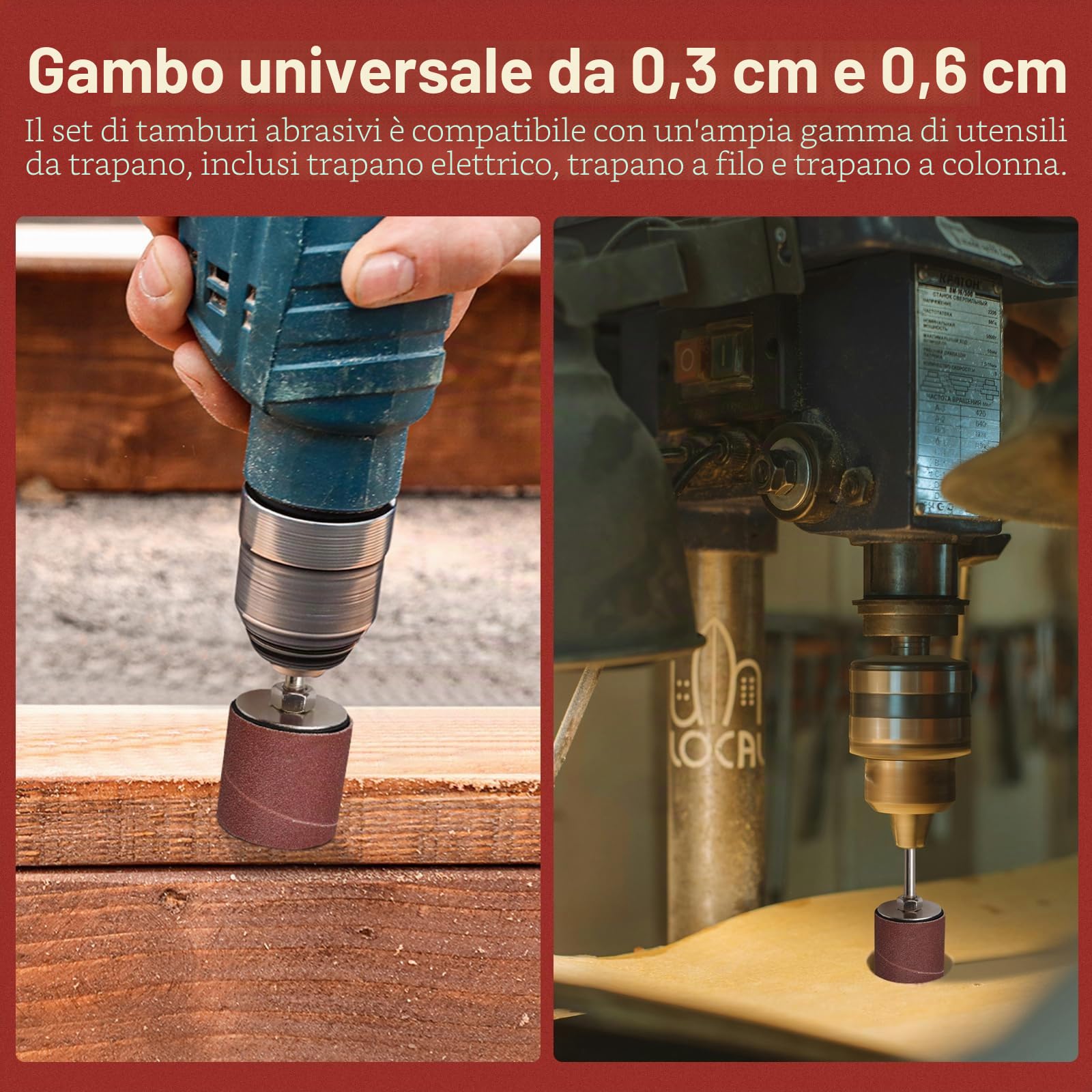 FreeTec 25pz Tamburo Abrasivo, Cilindri Abrasivi Grana 80 e 120, Manicotti Abrasivi per Trapano con Tamburi Abrasivi in Gomma, 1/8" e 1/4" Cilindri Abrasivo Levigatura a Tamburo per Legno