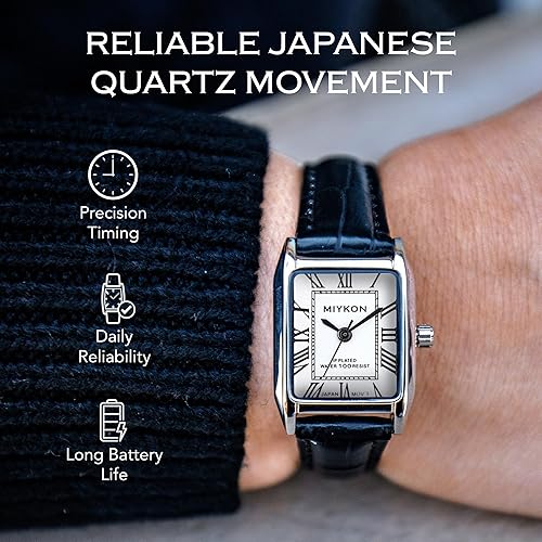 Miniatura 4 de Miykon Relojes vintage para mujer, pequeño y delicado, reloj cuadrado para mujer con piel auténtica, pulido iónico, luminoso y segundero, vidrio