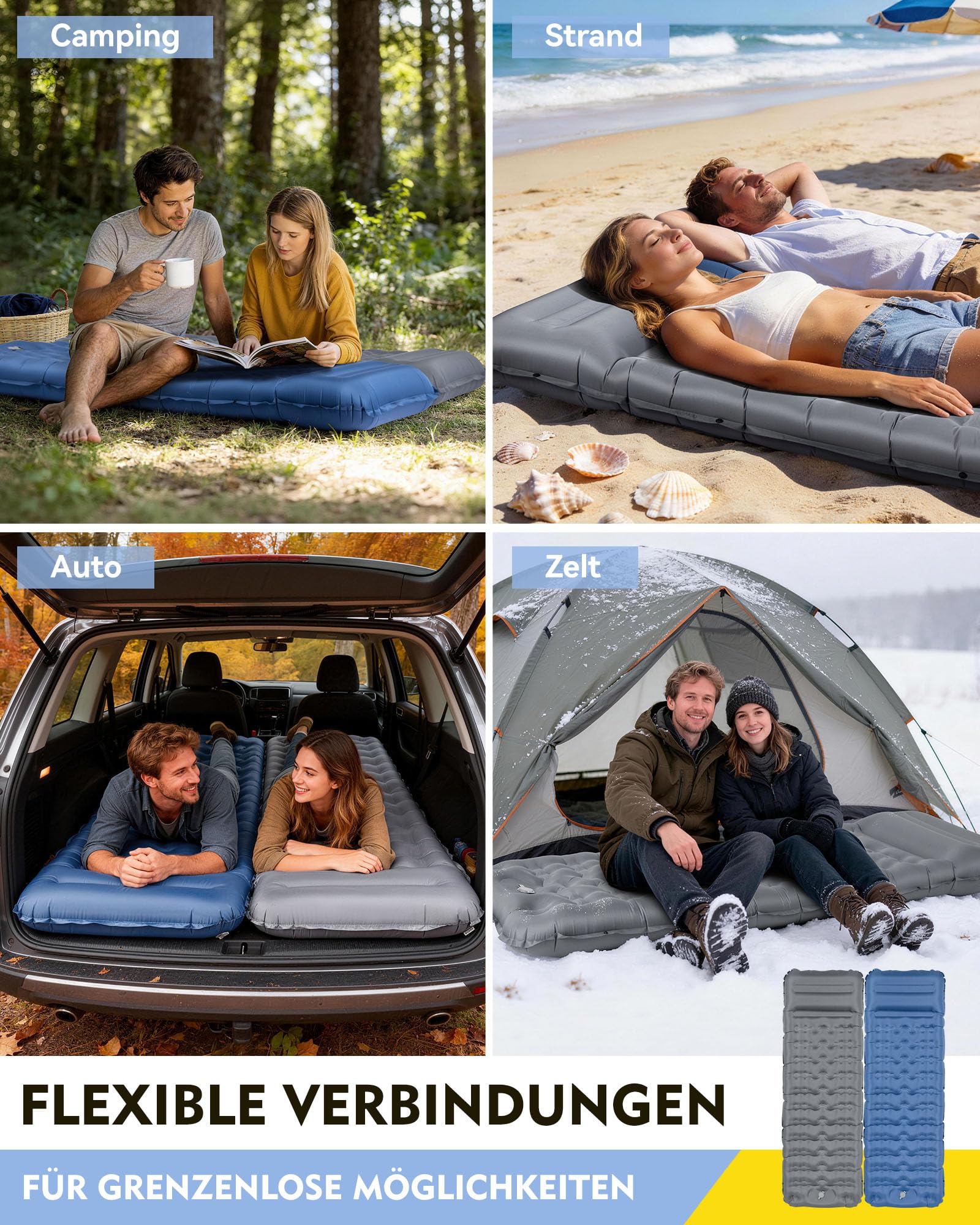 HIKENTURE Esterilla isotérmica para camping, 12 cm, ultragruesa, ultraligera, con almohada, colchón inflable, tamaño pequeño, colchón de aire hinchable, colchoneta para dormir con bomba de pie para