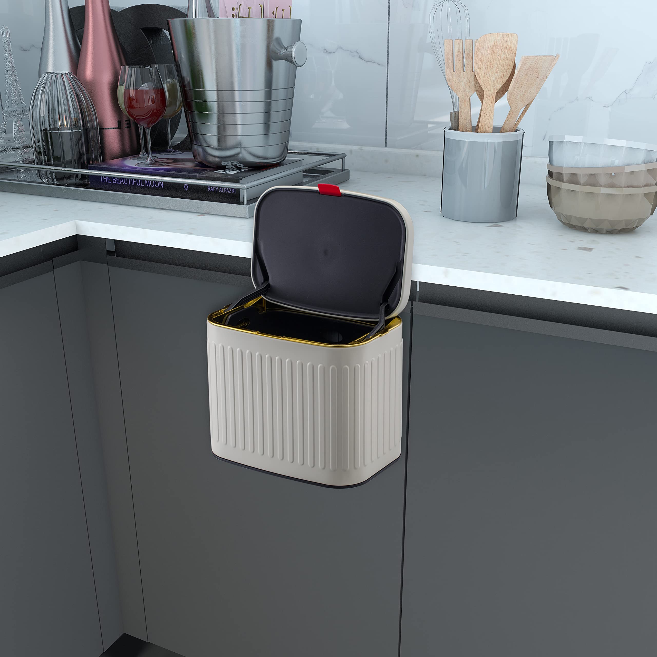 Bidone Compost Da Cucina In Acciaio Inox 4L - Cestino Sospeso Con Coperchio Per Armadio O Parete - Foto 12