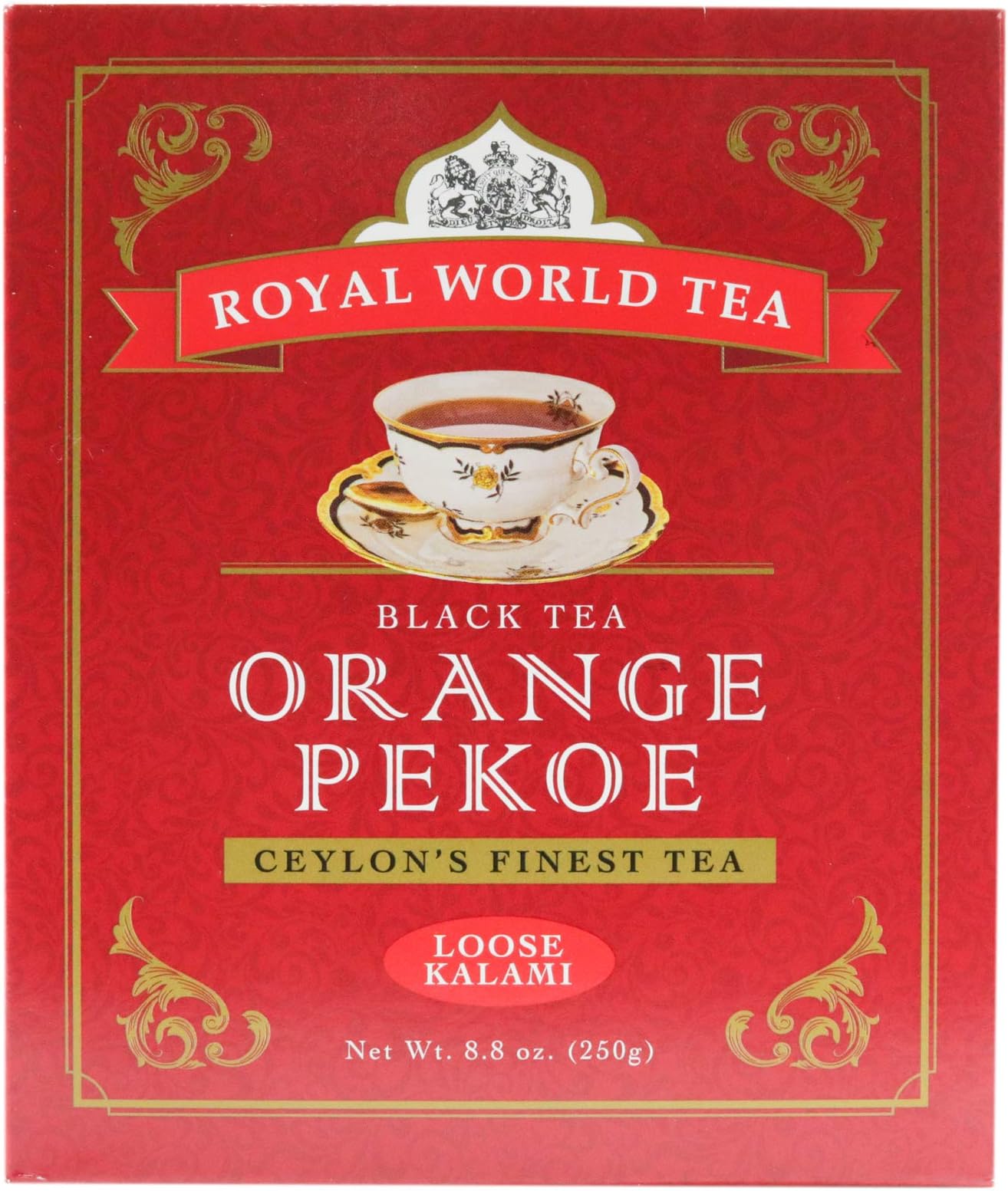 Royal World Orange Pekoe Loose Kalmi Black Tea, Ceylon's Finest, Mellow Flavor, Natural Aroma and Bright, Golden Color, 8.8 Oz