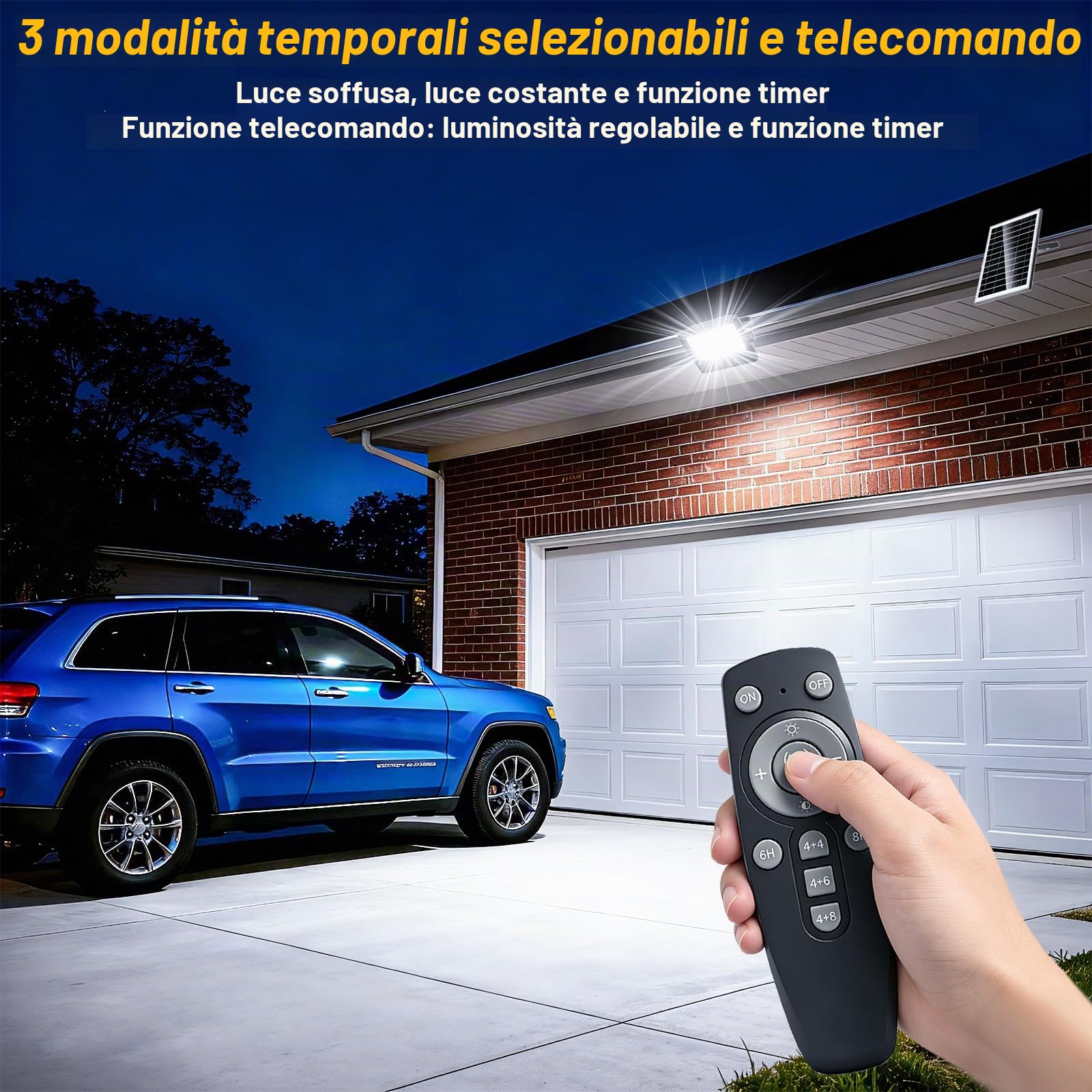 Eleganted Faro Led Esterno con Pannello Solare, 3400LM Fari Solari a Led da Esterno IP67 Impermeabile Lampione Solare, SMD Ultra Faretto led per Giardino