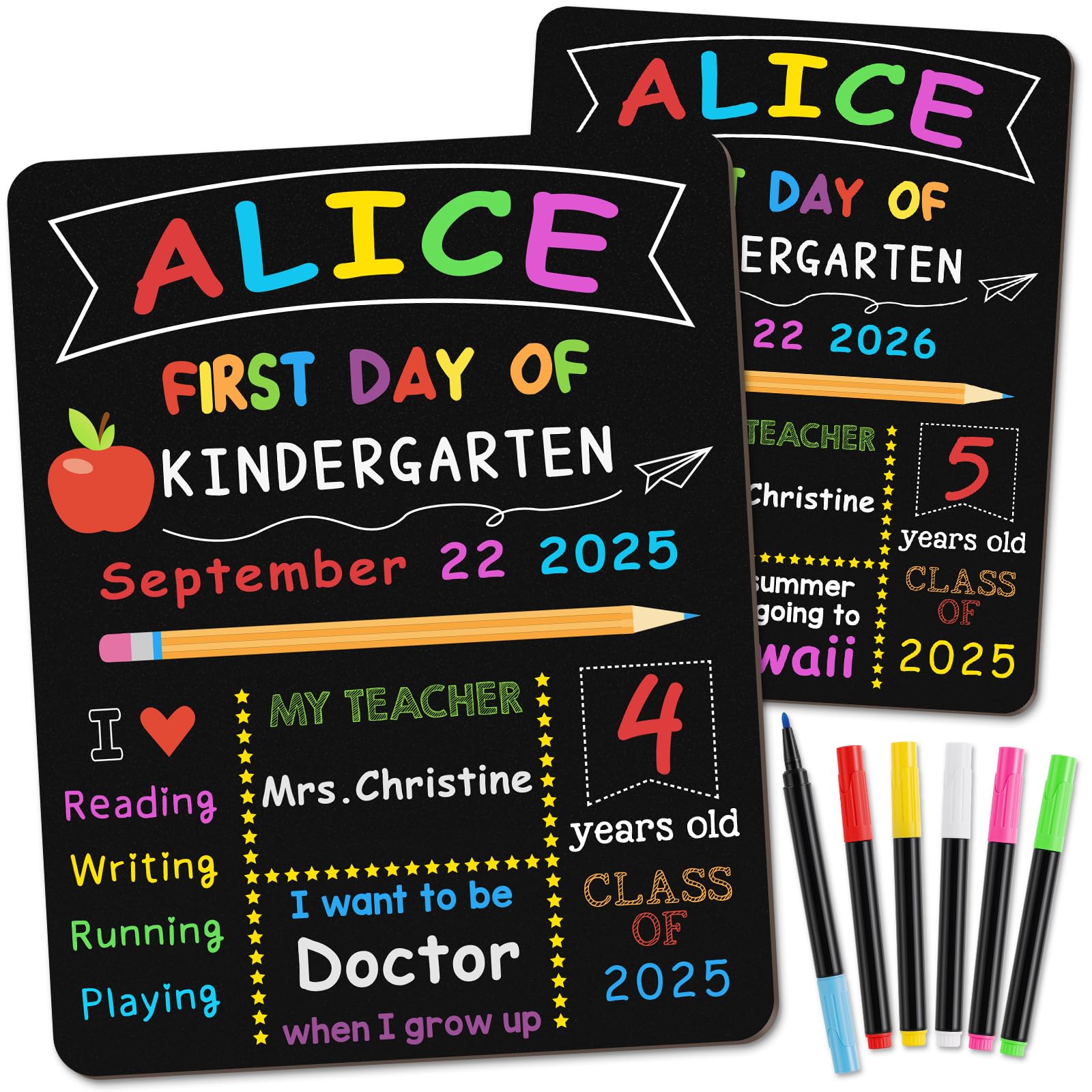First &amp; Last Day of School Board, 10.3 x 13 Inch Double Sided Back to School Sign for Kids/Girls/Boys, Reusable Wooden 1st Day of Preschool/Kindergarten Chalkboard