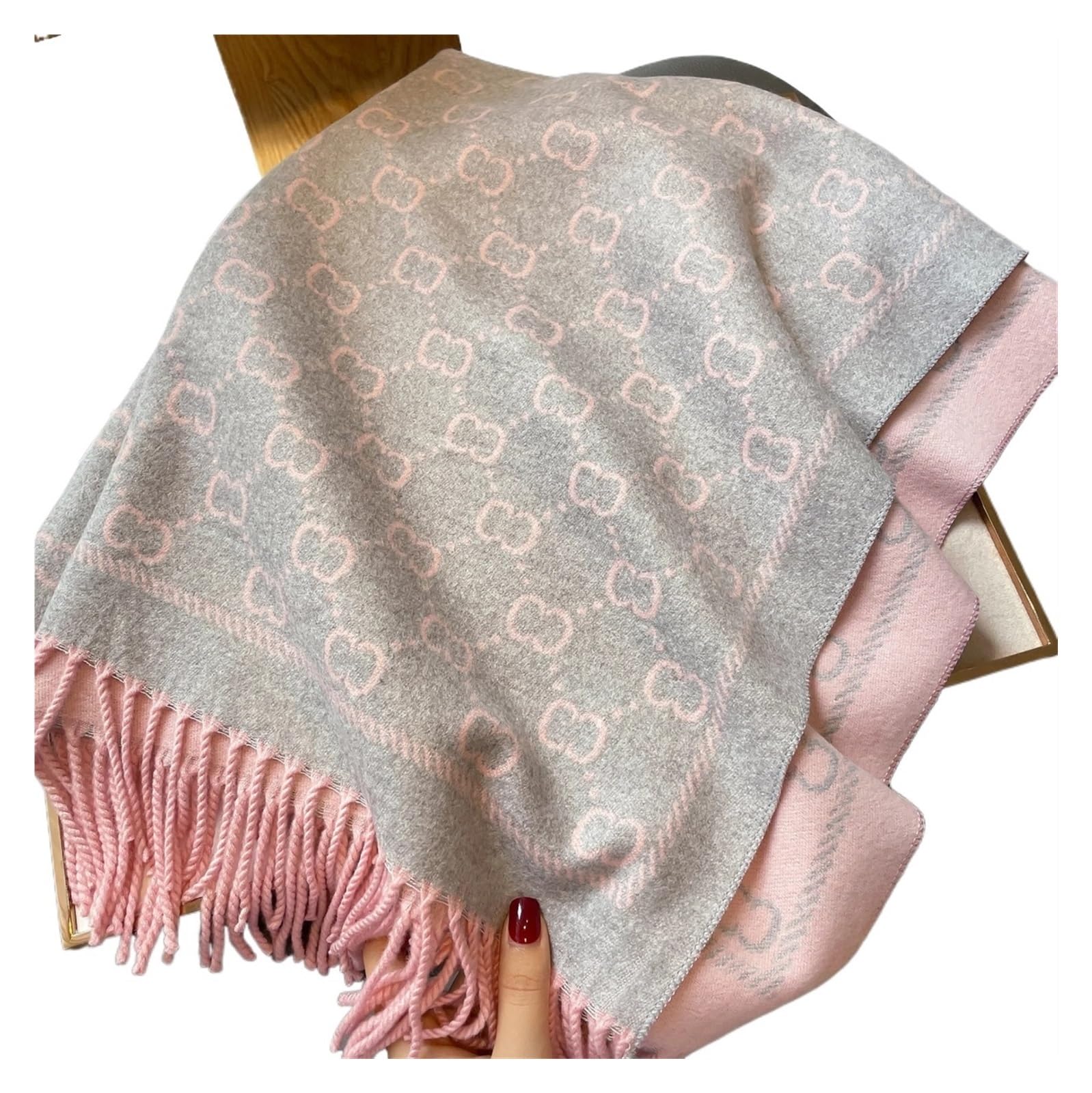 Sciarpa Donna Invernale Sciarpa da Donna in Cashmere simulato, Calda in Inverno, Lunga e Spessa, con Nappe e Motivo a Quadri Colorati(Red)