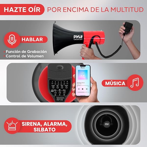 Pyle megafono, Portatil, Bocina PA, Control de Volumen Ajustable, Compatible con Bluetooth, Sirena, Alcance de 1500 Yardas - 3