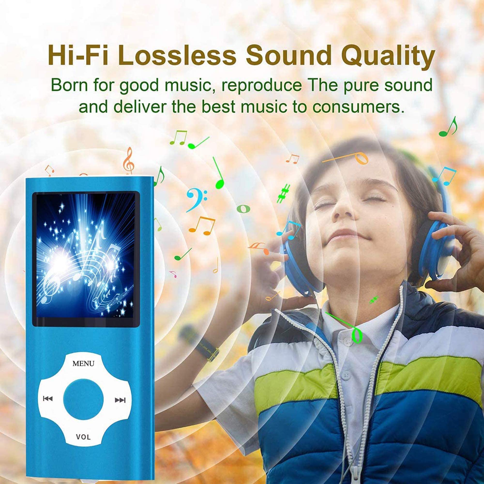 Hotechs MP3-Player/MP4-Player, MP3-Player mit 32 GB Speicherkarte, schlankes Design, digitales LCD-Display, 4,6 cm (1,8 Zoll) Display, FM-Radio