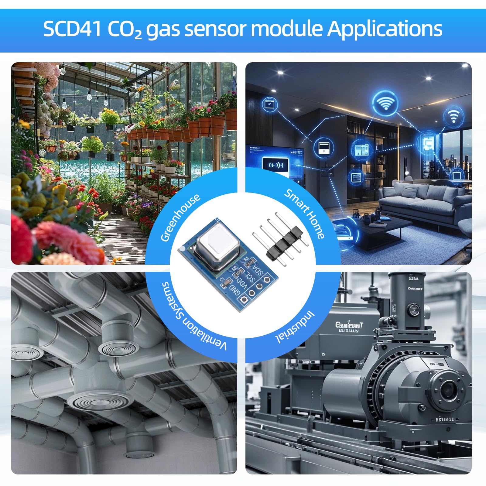 3 módulos de sensor de gas SCD41 CO2, módulo de sensor de gas, detecta CO2, sensor de temperatura y humedad 2 en 1, sensor de control de calidad del aire I2C, comunicación 2,4-5,5 V