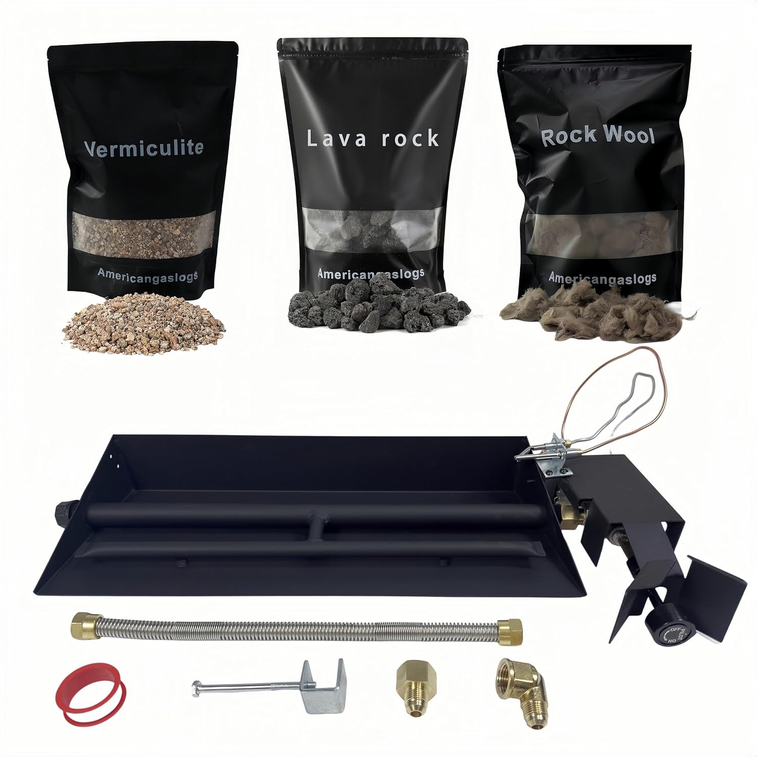 Vented 18inch-24inch Gas logs Sets with Valve Gas Fireplace Burner Replacement Only for Existing Chimney Fireplace, Match Light(Manual Valve, 24 inch Twisted Oak)