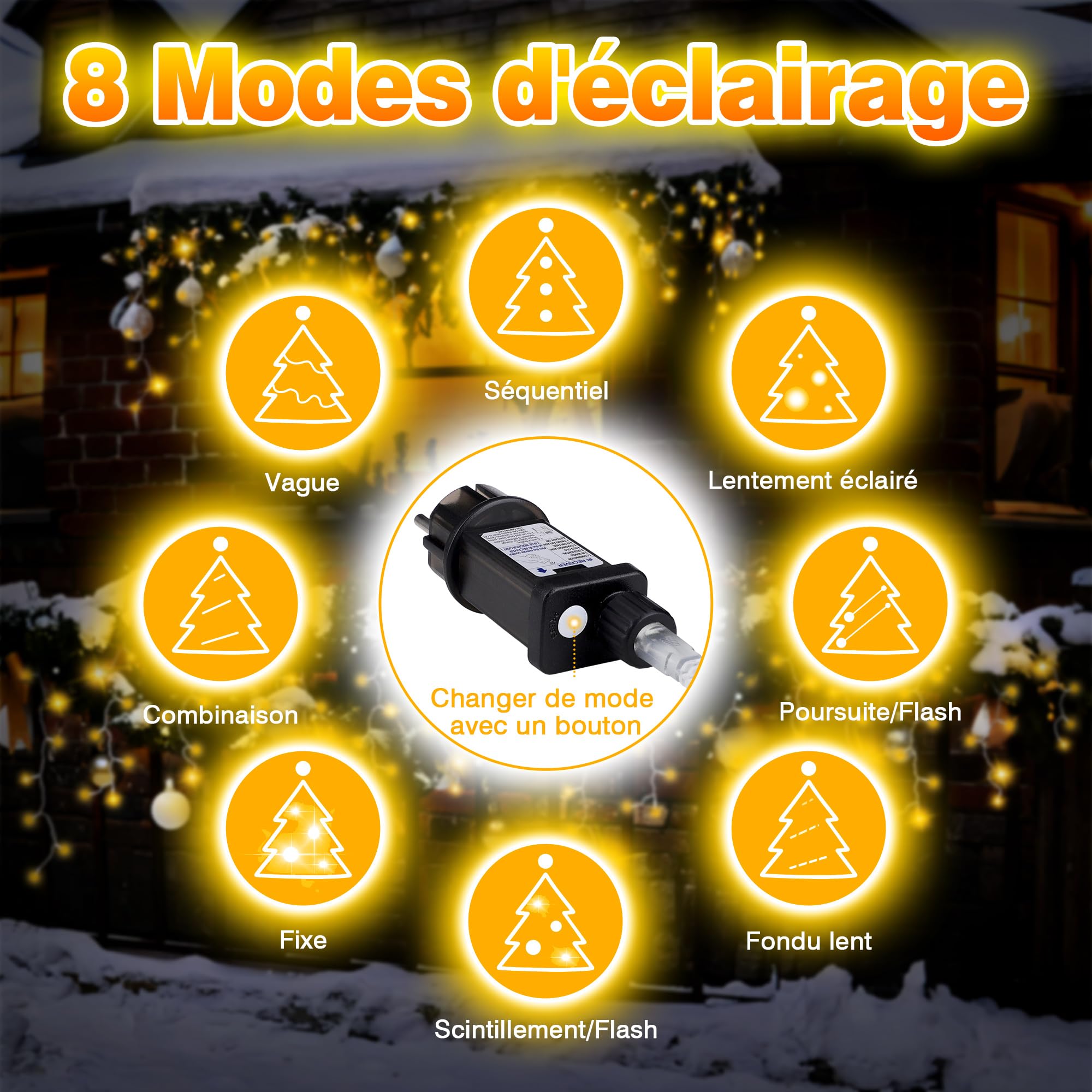 Xahpower 624 LED Guirlande Lumineuse, 18 m Lumières de Noël en Forme de Glaçon Cascade, 8 Modes, 4 Régler la Luminosité, Éclairage de Noël pour Mariage, Fenêtre, Jardin