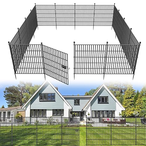 15 Panels No Dig Decorative Outdoor Garden Fence with Gate