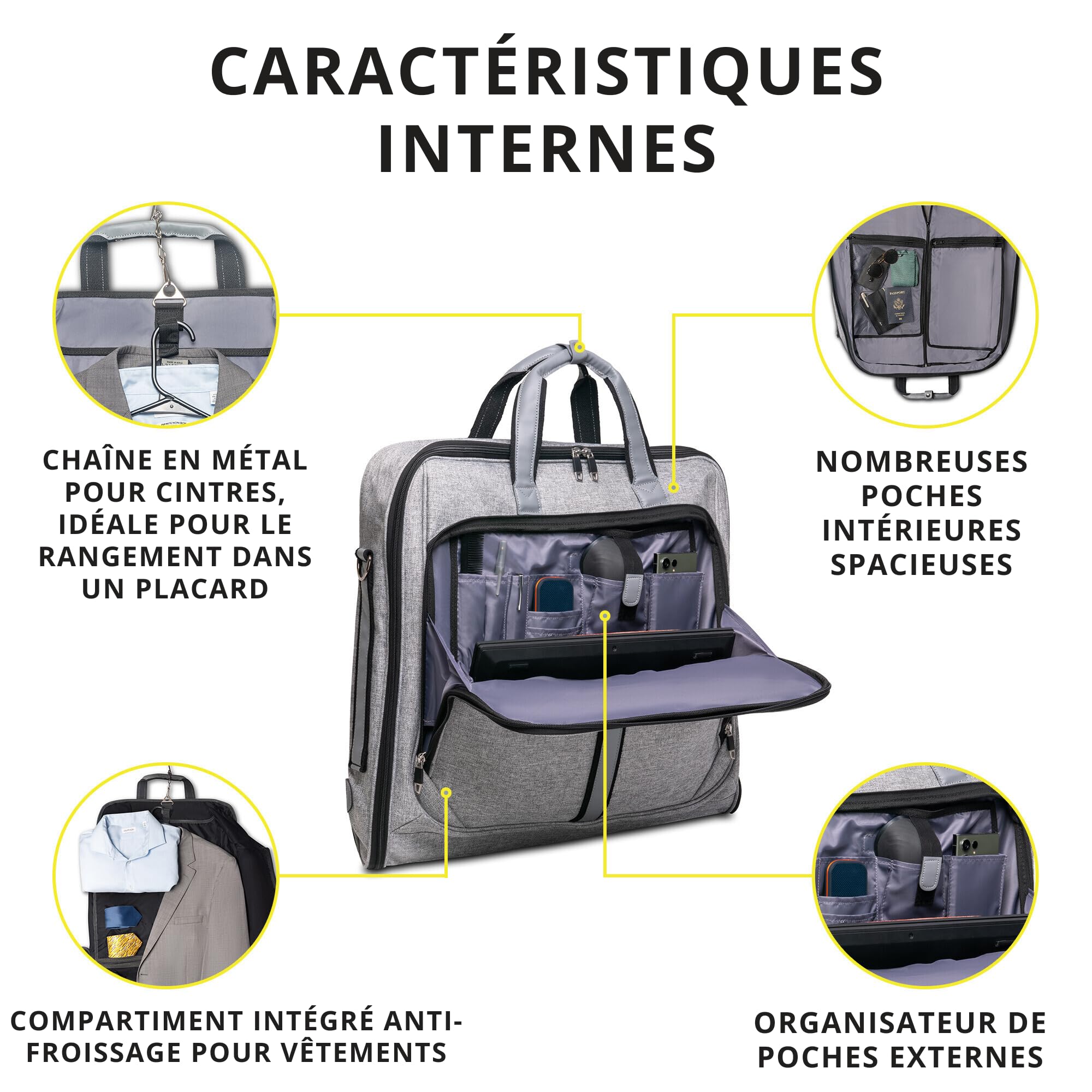 Housse à vêtements 3 Costumes Zegur de 1 mètre pour Voyage d’Affaires ou d’agrément - Possède Une bandoulière réglable et de Nombreuses Poches de Rangement