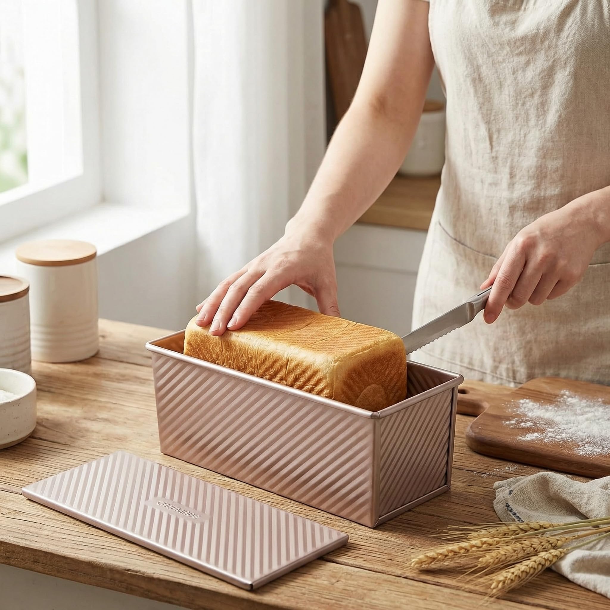 Stampo per Pane Tostato con Coperchio 32x12x11,5cm Teglia Antiaderente per Pane Tostato in Acciaio al Carbonio Stampo Pane in Cassetta con Fori di Ventilazione per Pane Toast e Torte, Oro