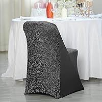 Vista 9 de Efavormart - Juego de 1 juego de fundas elásticas para sillas de banquetes de elastano negro para sillas de comedor con respaldo metálico brillante