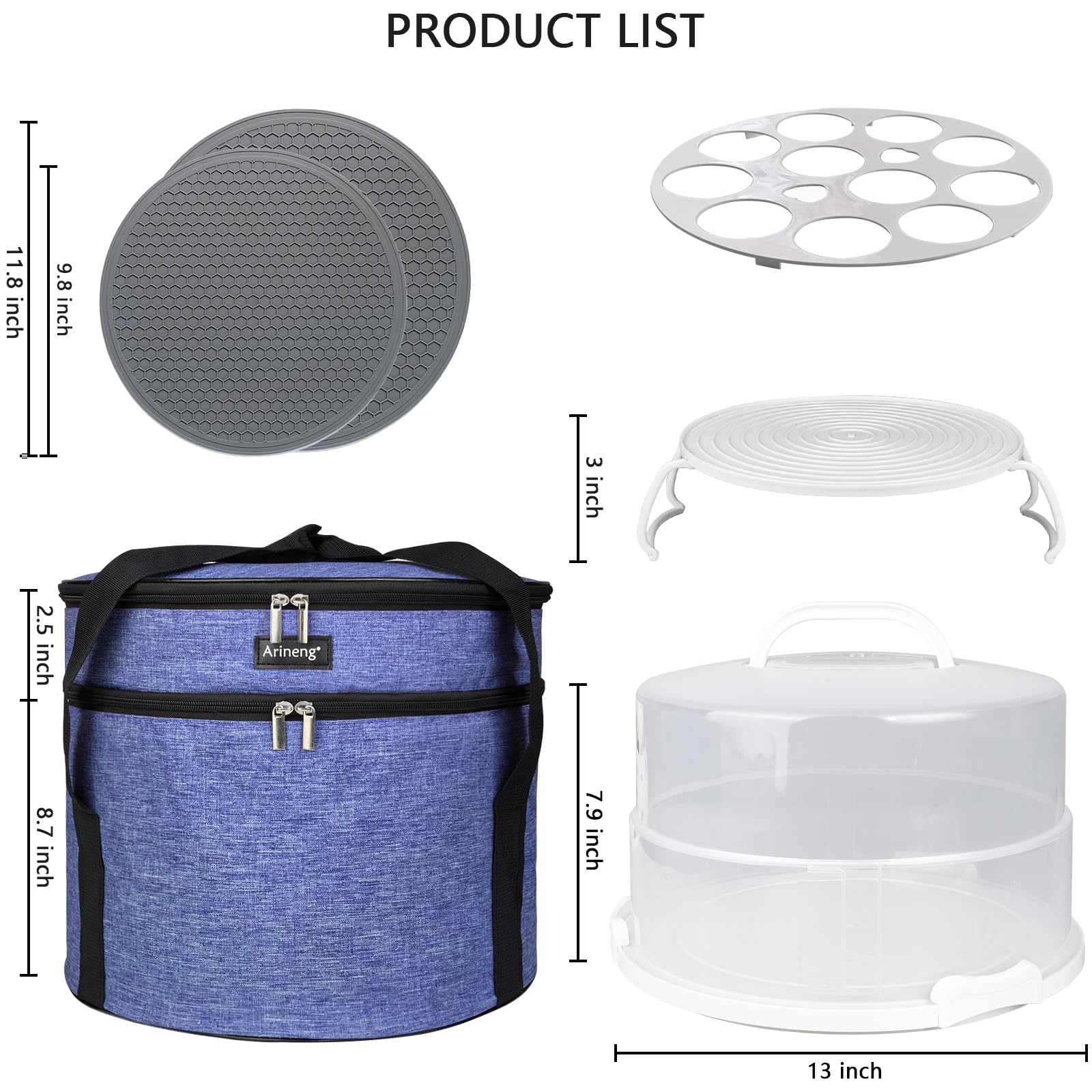 Porta tartas de 12 pulgadas con tapa y asa, contenedor de transporte de pasteles sin BPA, incluye bolsa aislada, soportes para cupcakes y pasteles para una entrega segura de postres (se adapta