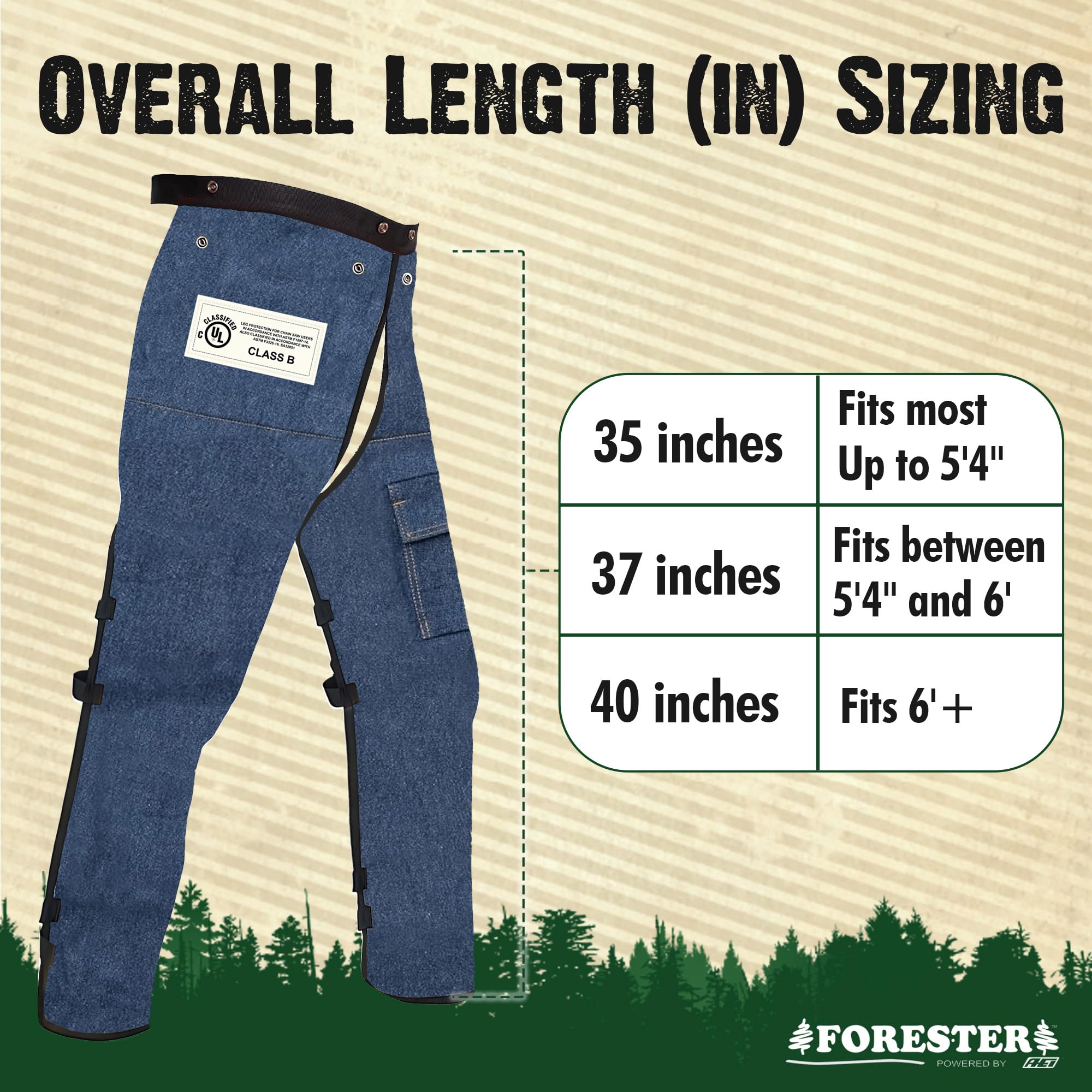 FORESTER Kettensägen-Chaps für Damen und Herren, Schürzen-Chaps mit Tasche und verstellbarer Taille, Kettensägen-Sicherheitsausrüstung