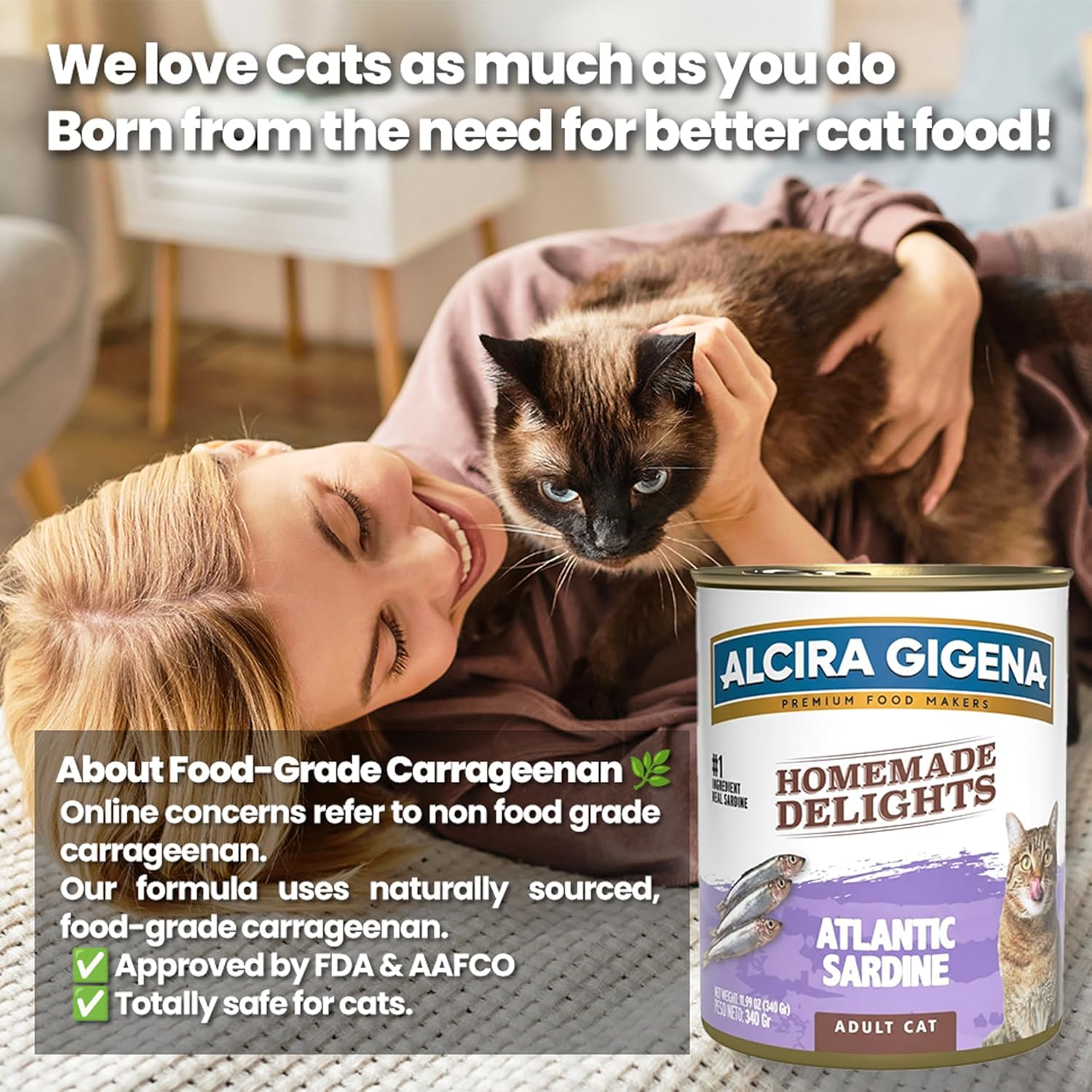 Wet Cat Food for Adult Cats, Atlantic Sardine Recipe, High Protein Grain Free Canned Cat Food, 11.99 oz Cans (Pack of 12)