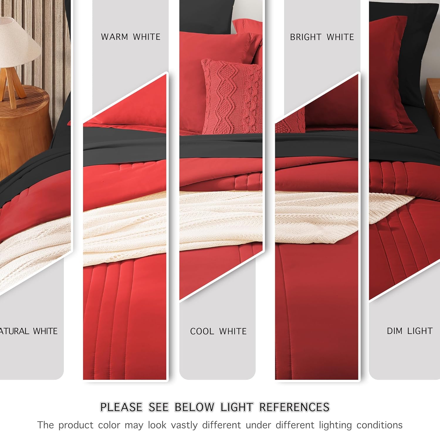 Monbix Full Comforter Set - 7 Pieces Bright Red Bed in a Bag Full Size Bedding Sets with Comforters, All Seasons Comforter with Sheets, Pillowcases & Shams thumbnail