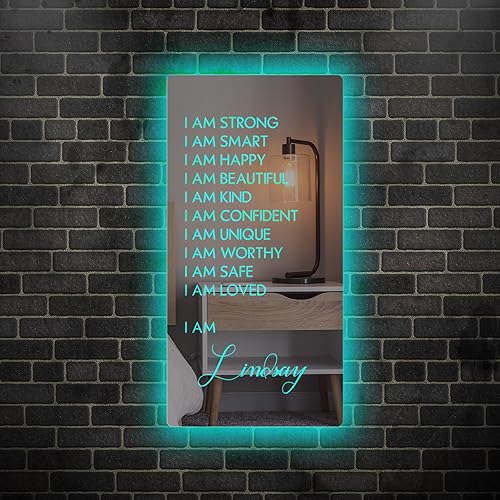 Miniatura 4 de Espejo de afirmaciones personalizadas, espejo de luz de neón LED, espejo con nombre personalizado, espejo iluminado para dormitorio, arte de pared