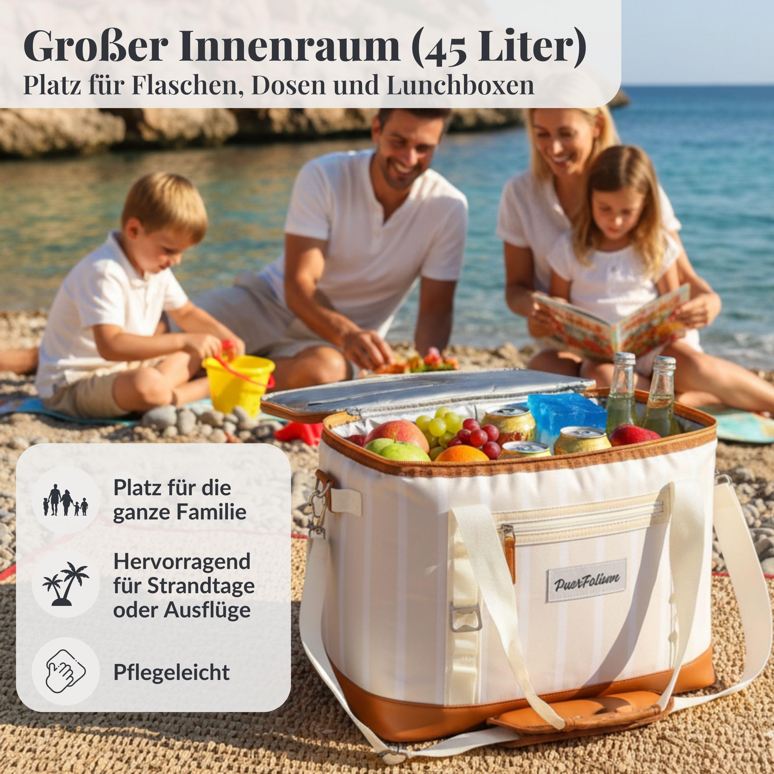 Kühltasche Groß Faltbar 45L Kühlbox für Einkauf Strand Auto Picknicktasche Einkaufskorb Lunchtasche Thermotasche Cooler Bag Unterwegs Passive Wasserdicht 12h Isoliert mit Klappe Retro XXL