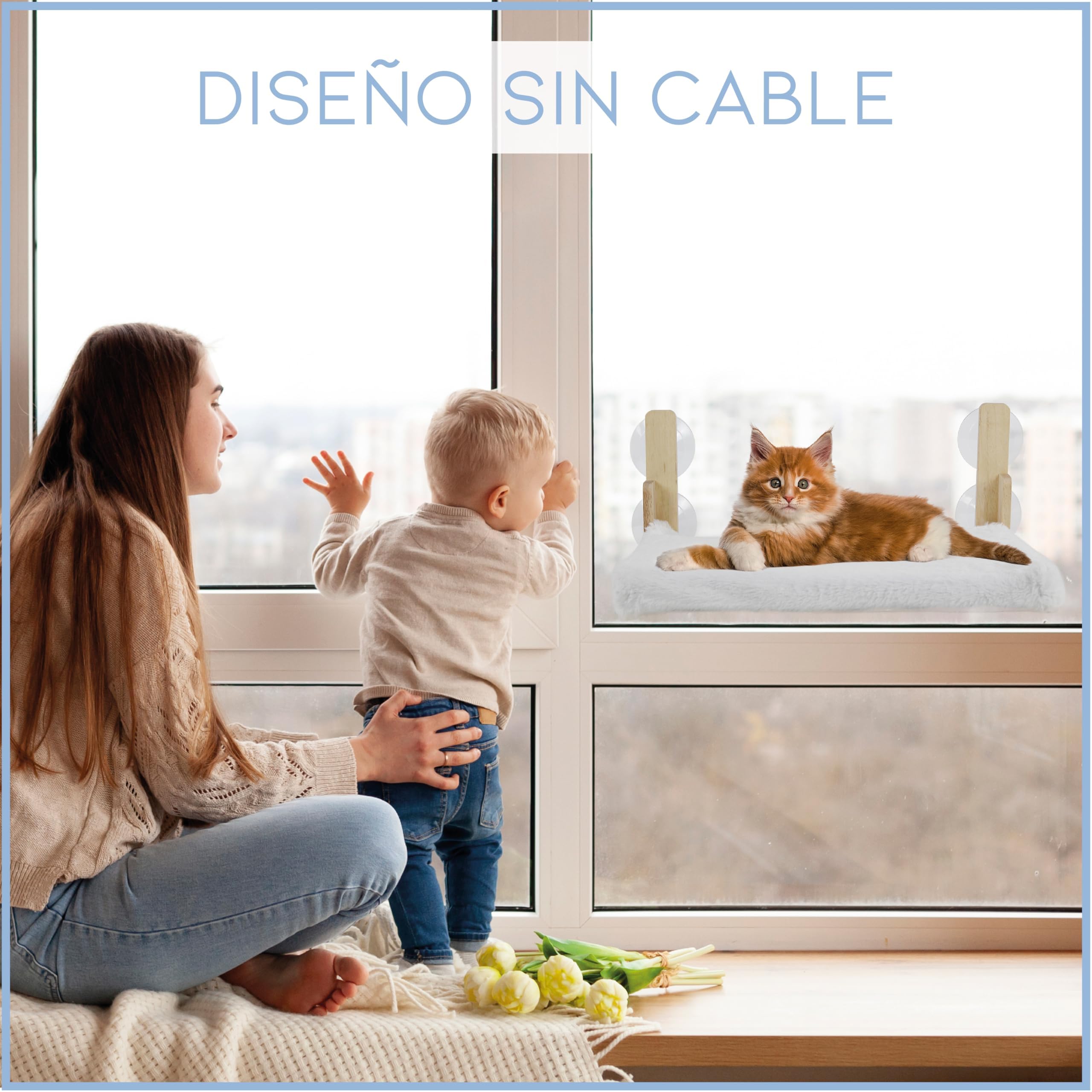 Hamaca Gato Ventana - Cama Gato Ventana Espaciosa y Segura - Hamaca Gato Ventana de Madera con Fuerte Succión - Cama Ventana para Gatos Fácil de Instalar - Cama Colgante para Gatos