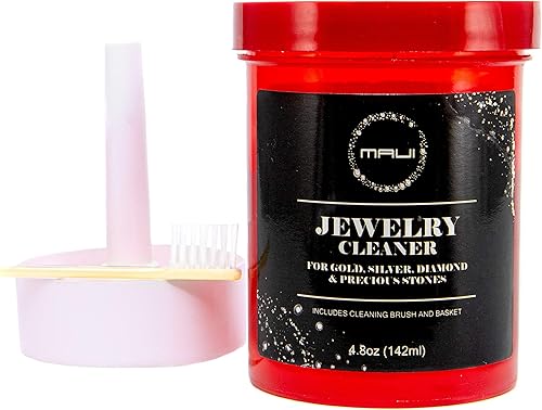 Vista 4 de Maui Solución líquida de limpieza de joyas para oro plata diamante La solución de seguridad viene con cesta y cepillo para una limpieza adicional