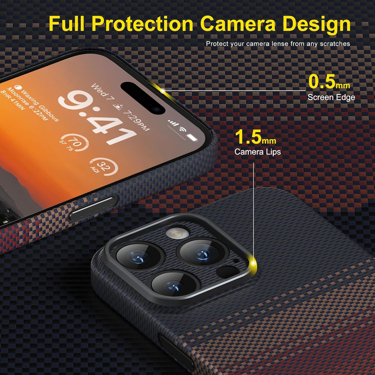memumi Real Aramid Fiber for iPhone 16 Pro Max 6.9inch Case, [NO-case Feeling] Aramid Fiber with 0.5mm Slim Case for iPhone 16 Pro Max Thin and Minimalist Design, Rays of The Setting Sun