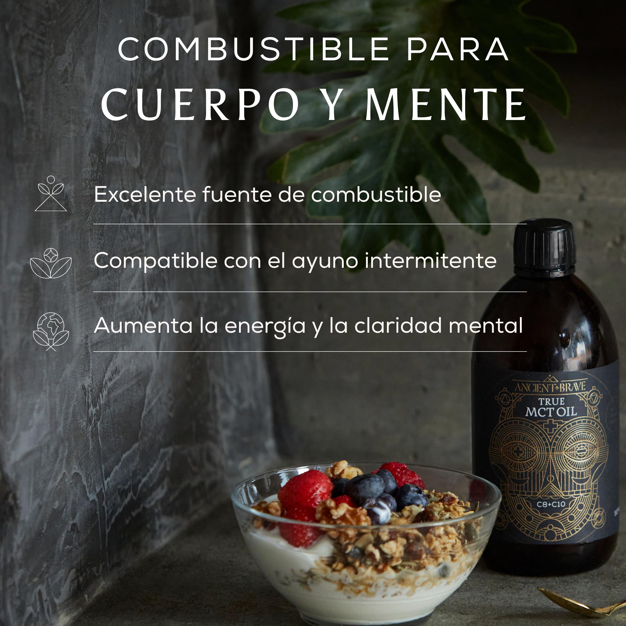Ancient + Brave True MCT Oil 100% Aceite de Coco MCT Puro 500ml Orgánico C8 C10 Ayuno Keto Paleo Vegano