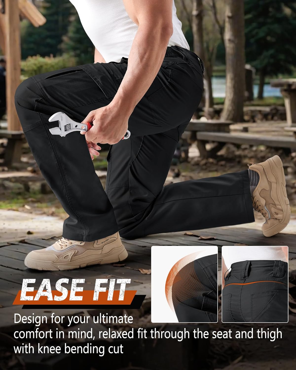 IGOLUMON Men's Stretch Tactical Pants, Ripstop Cargo Pants Outdoor Lightweight EDC Hiking Work Pants with 10 Pockets - Image 5