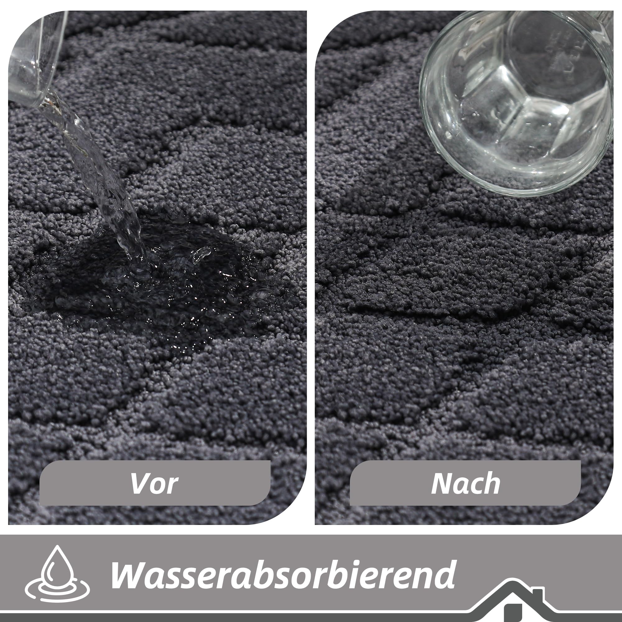 BEQHAUSE Küchenteppich 2 Stück rutschfeste, Maschinenwaschbare Küchenmatten, Saugfähige, Weiche Küchenläufer für Küche, Esszimmer, Dunkelgrau, 50X76cm+50X122cm