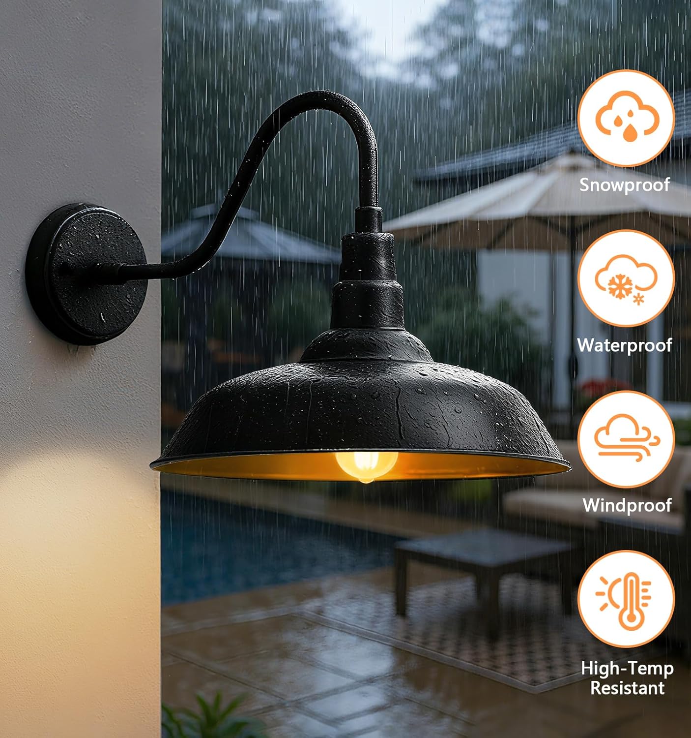 14" Outdoor Barn Gooseneck Light, Large Classic Farmhouse Barn Light Fixture, Suitable for Garages, Porches, Entrances, Farmhouse Exteriors, Shopfronts, and Signage Lighting, 2-Pack