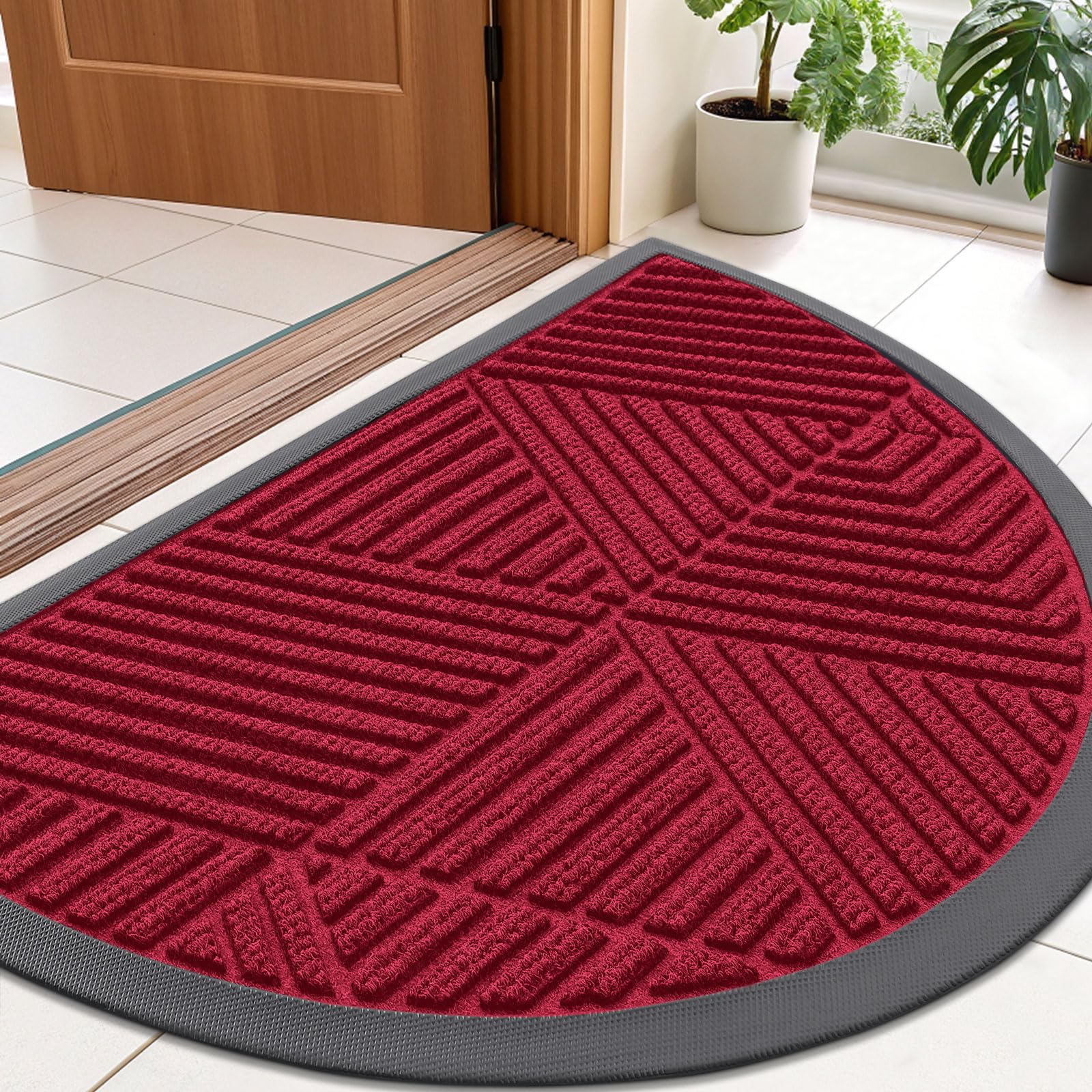 Smiry Half Circle Front Door Mat Outside Entrance, Rubber Doormat, 35x23