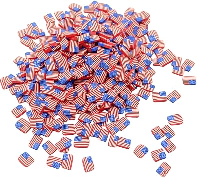 200 Pcs Mini American Flag Charms, Flatback Resin Slime Clay Charms, Patriotic Polymer Clay Slices for Phone Case Nail Art Jewelry Making DIY Crafts