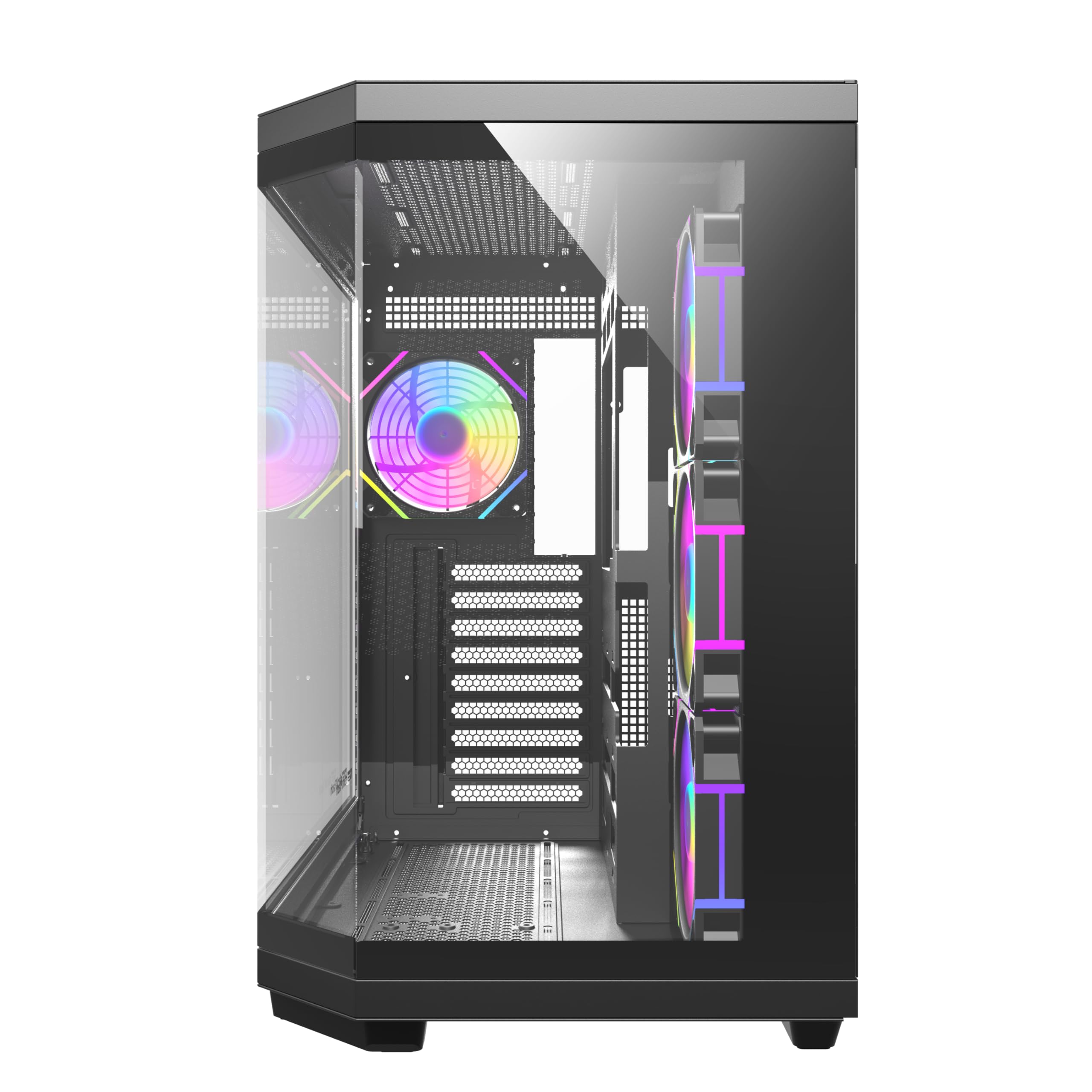 DarkFlash DQX80, Custodia PC Gaming ATX, doppia fotocamera, 3 vetri temperati, 4 ventole ARGB e PWM, Nero, USB-C