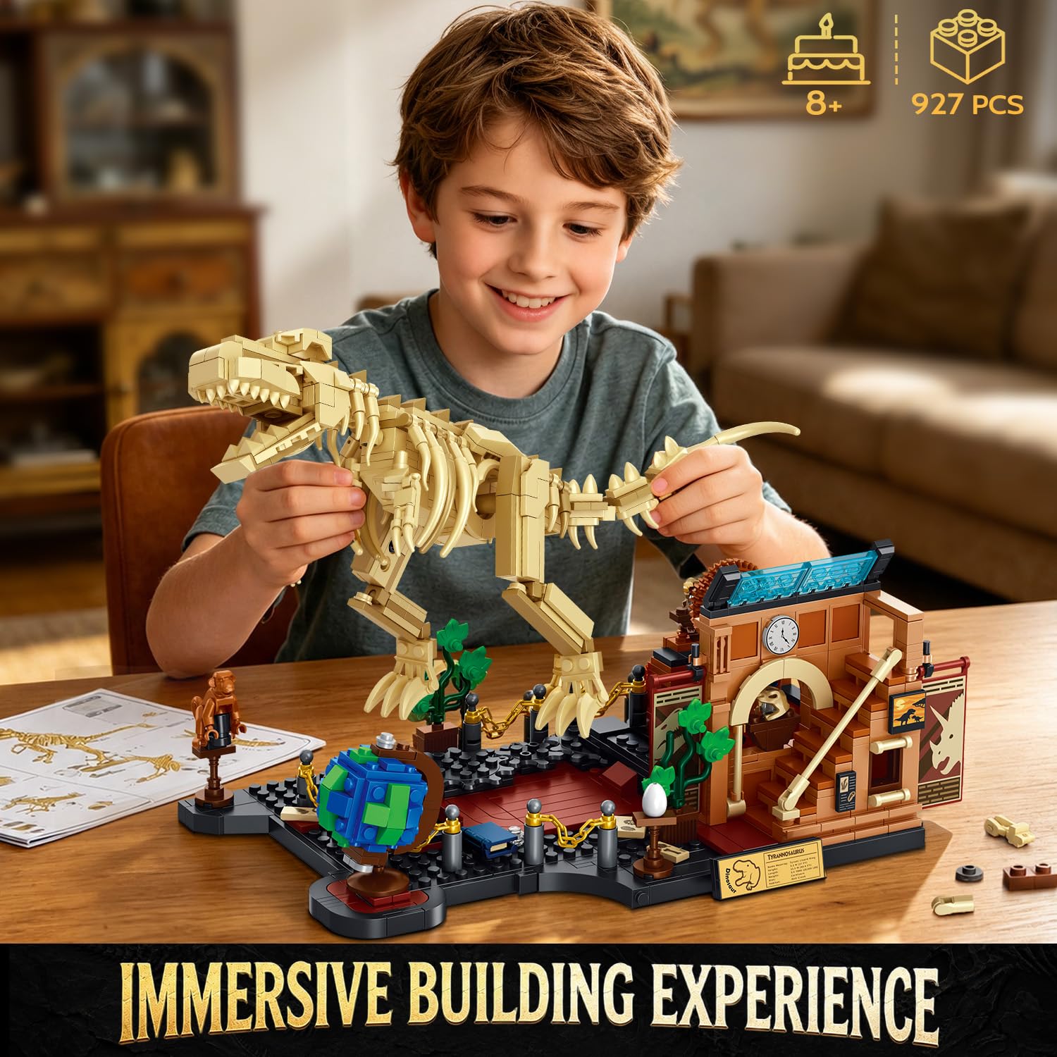 INSOON Juego de construcción mecánico de esqueleto de dinosaurio T-Rex, 927 piezas, modelo de exhibición de museo fósil tiranosaurio Rex, bloques de construcción móviles para decoración de oficina en