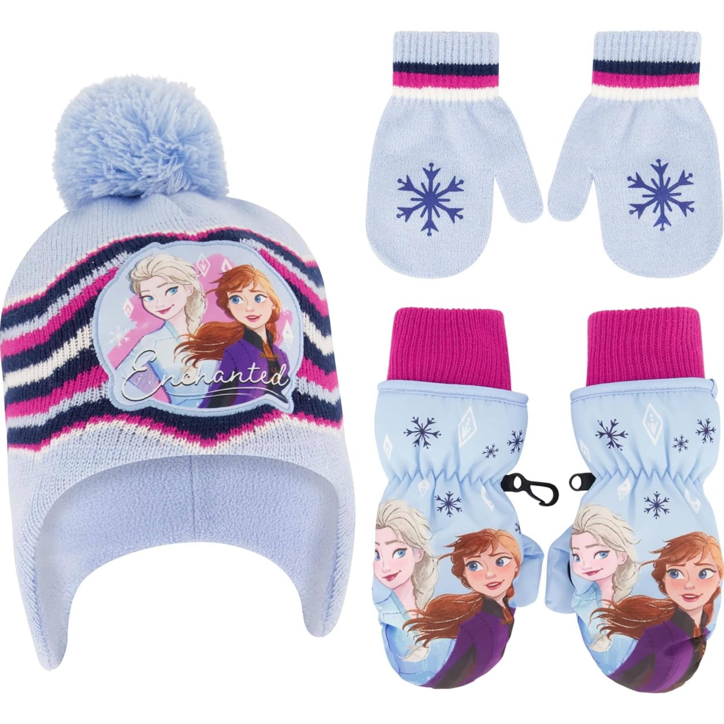 Disney Girls Mittens Sets Winter Hat With Knit Mittens Set And Insulated Ski Ages 2-4 Or Frozen Knit Gloves And Glove Set, Age 4-7, Age 2-4