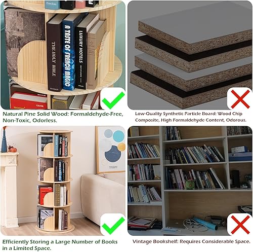 Miniatura 6 de Estantería giratoria de 360, versátil estantería giratoria de 4 niveles para niños y adultos, estante esquinero de madera maciza, adecuado para