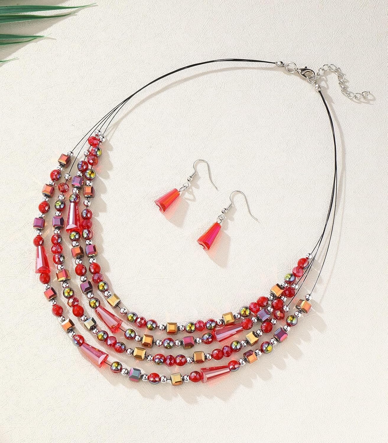 Layered Beaded Statement Necklace Multi Strand Crystal Beads Collar Necklace and Earring Sets for Women Fashion Costume Jewelry Set Gifts for Her - Image 2